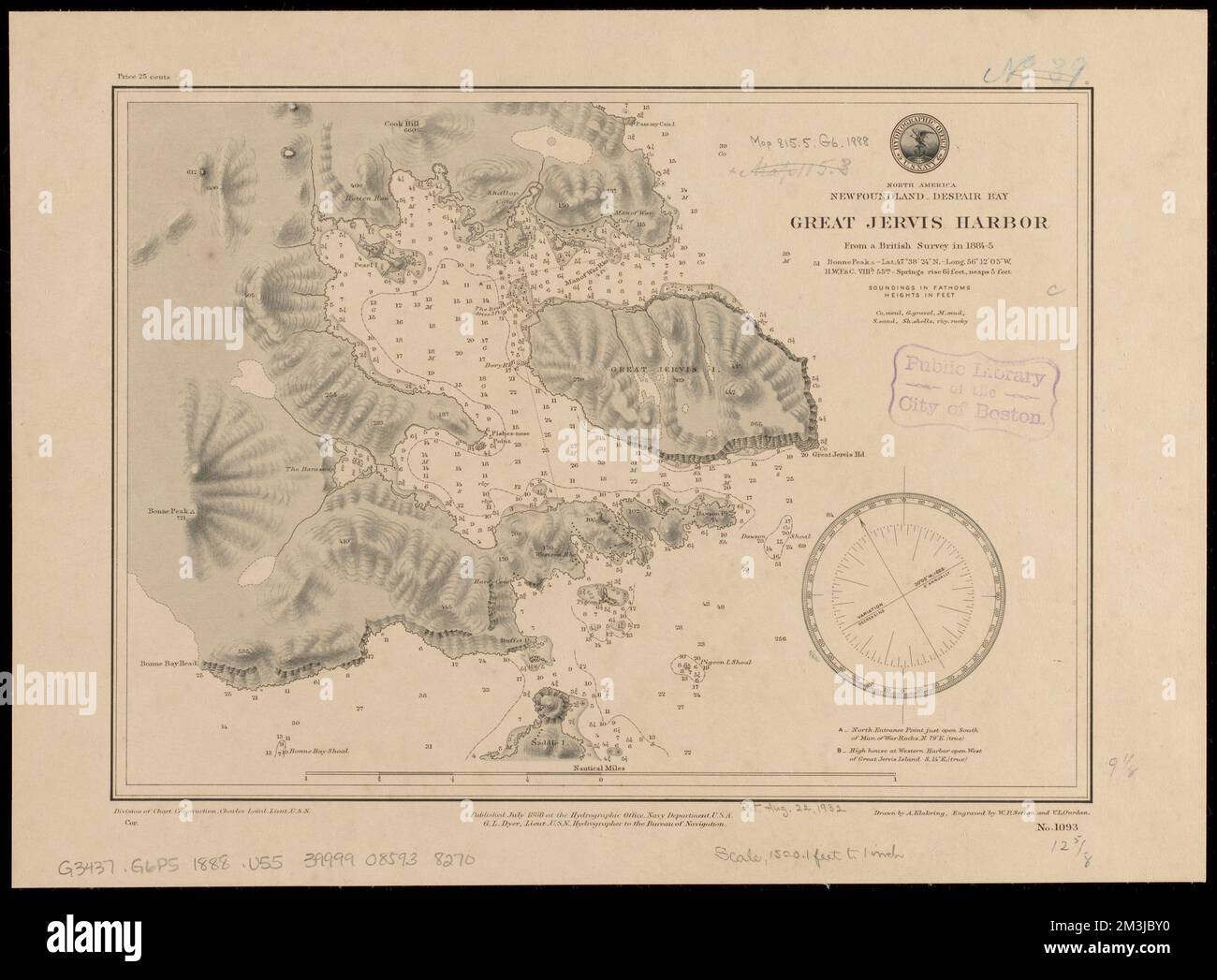 Nordamerika, Neufundland, Verzweiflung Bay, Great Jervis Harbor : aus einer britischen Erhebung im Jahr 1884-5 , Seekarten, Neufundland und Labrador, Great Jervis Harbour, Great Jervis Harbour N.L., Karten Norman B. Leventhal Map Center Collection Stockfoto