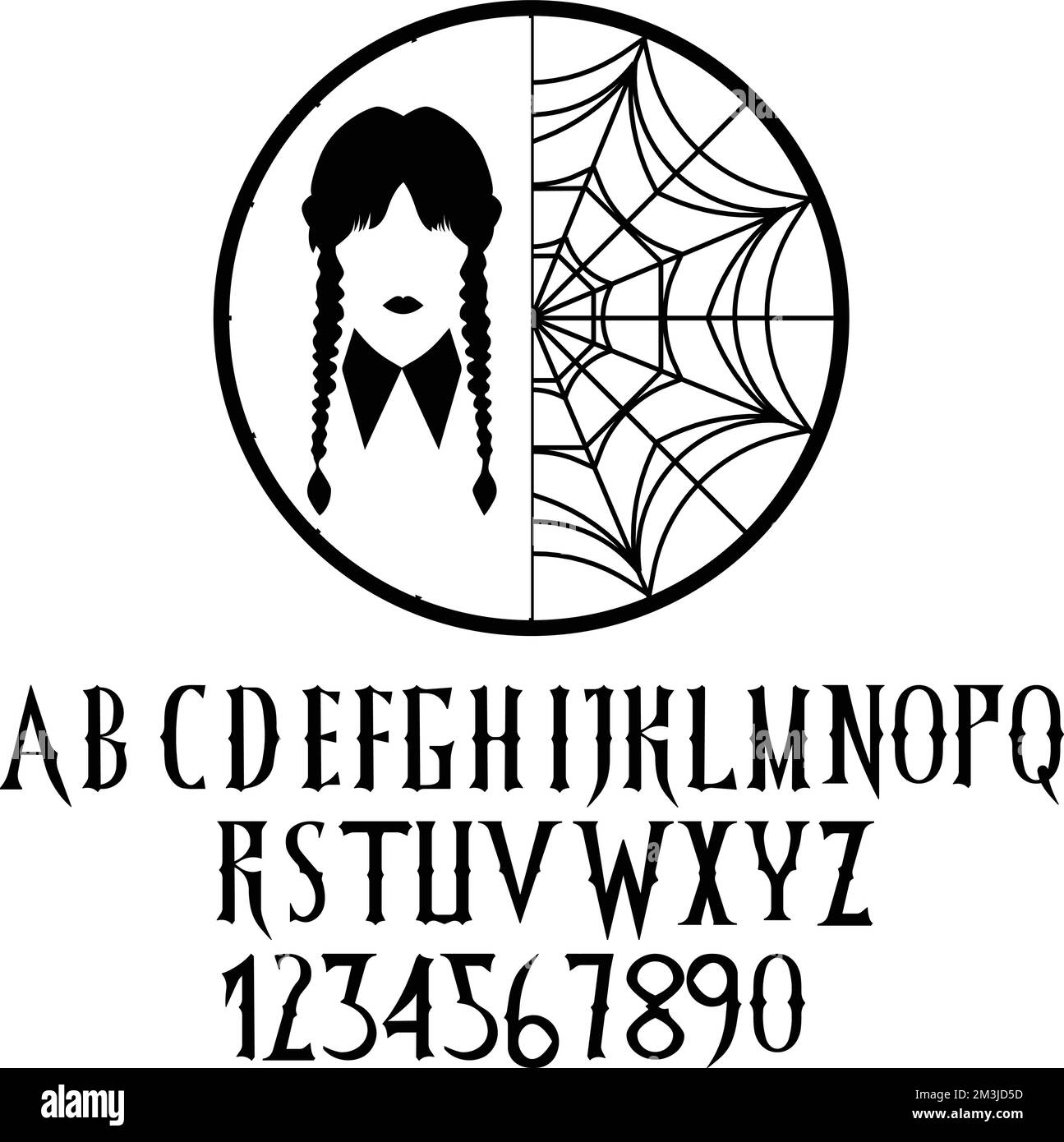 Mittwoch, Mittwoch, Addams Family Digitales Alphabet, Gotisches Alphabet, Digitales Alphabet, Vektoralisches Alphabet Mittwoch, Addams Family Gothic Stock Vektor