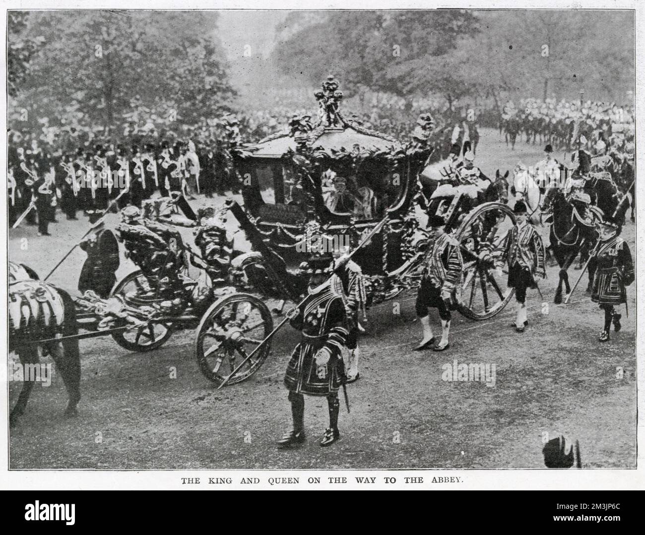 König Edward VII. Und Königin Alexandra sind in der Gold State Coach unterwegs nach Westminster Abbey, London. Stockfoto
