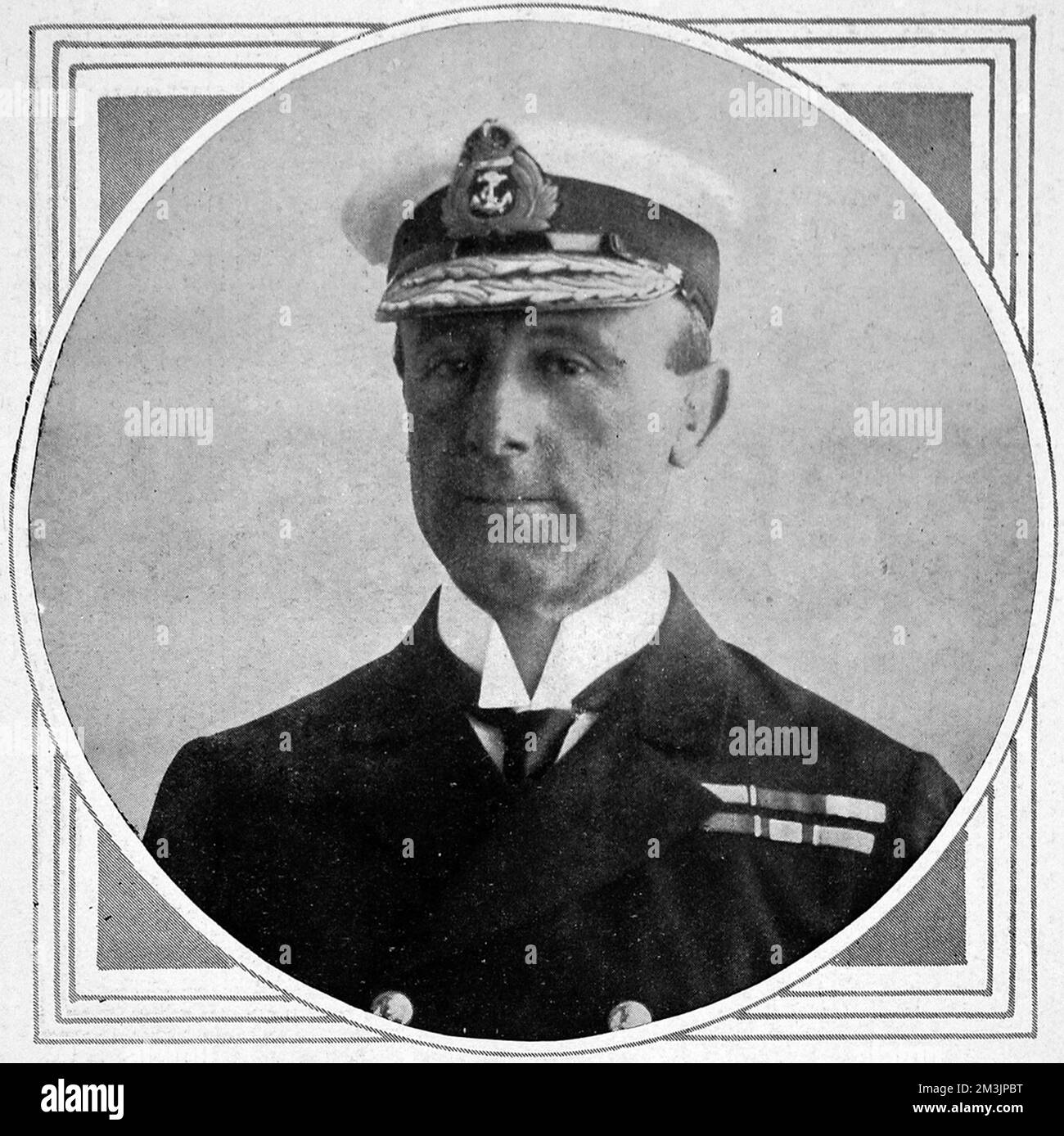 Admiral John R. Jellicoe (1859-1935), Oberbefehlshaber der britischen Flotten im Jahr 1914. Obwohl Jellicoe während der Schlacht von Jütland dafür kritisiert wurde, dass es nicht gelungen ist, die deutsche Marine kategorisch zu besiegen, gelang es Jellicoe, die deutsche Bedrohung für den Rest des Krieges zu neutralisieren. Er wurde 1916 zum 1.. Seelord der Admiralität, wurde 1919 zum Admiral der Flotte befördert und wurde 1920 Gouverneur Neuseelands. Er wurde 1918 in Anerkennung seiner Dienste im Ersten Weltkrieg von Viscount Jellicoe aus Scapa gegründet Datum: 1914 Stockfoto