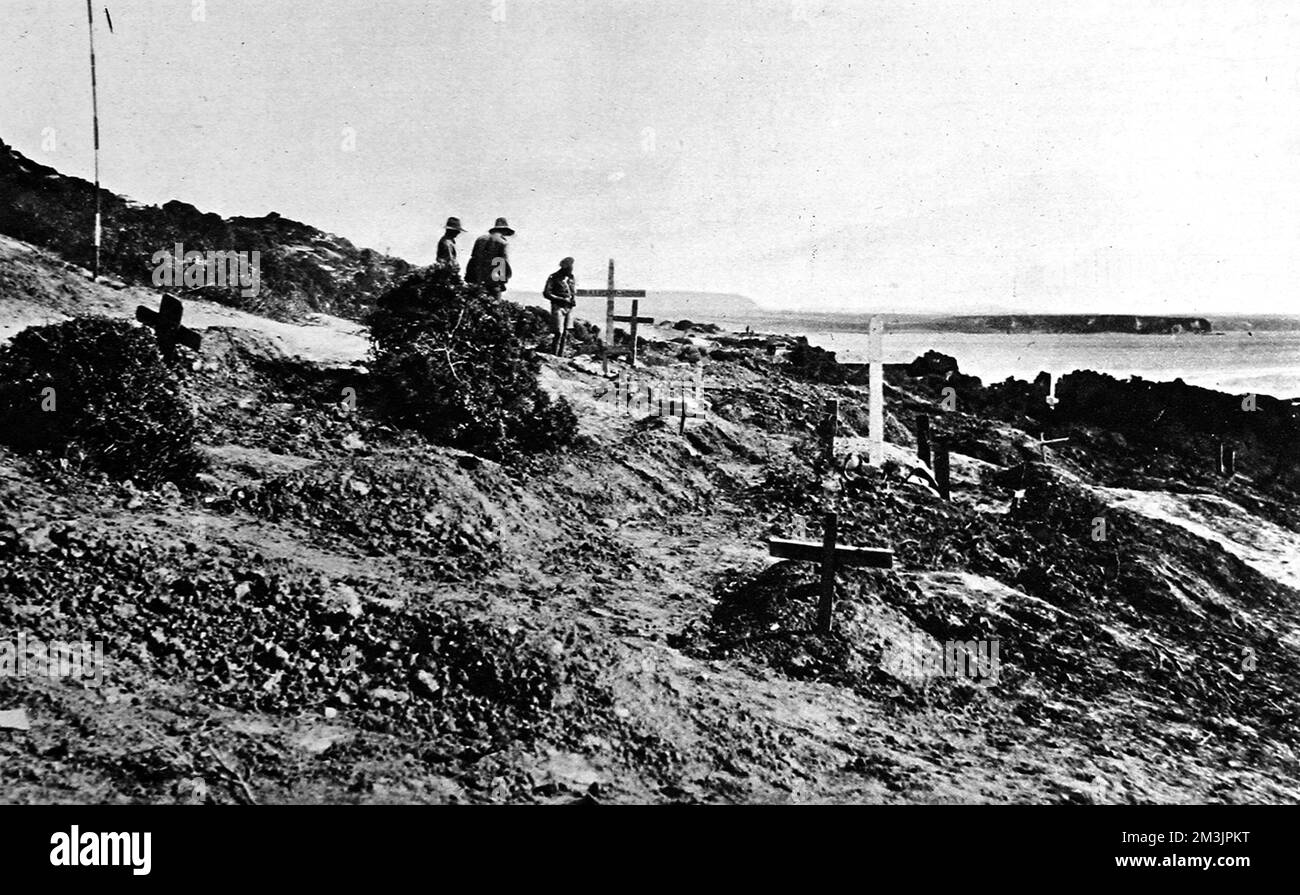 Ein Friedhof für australische Offiziere in Gallipoli. Als Teil des Britischen Reiches eilten die Australier nach der Ankündigung des Krieges im Jahr 1914 zu uns. 8000 Australier haben in Gallipoli ihr Leben verloren. Datum: Oktober 2. 1915 Stockfoto