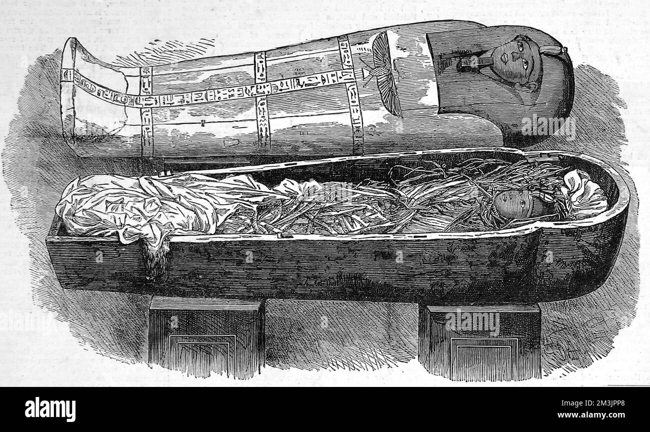 Grab von König Amen-Hotep I., 18. Dynastie, Theben in Ägypten. In den 1870er und 1880er Jahren wurden Theben von Dieben aus der Antike ins Visier genommen, die seltene Funde an Reisende verkauften. 1882 Stockfoto
