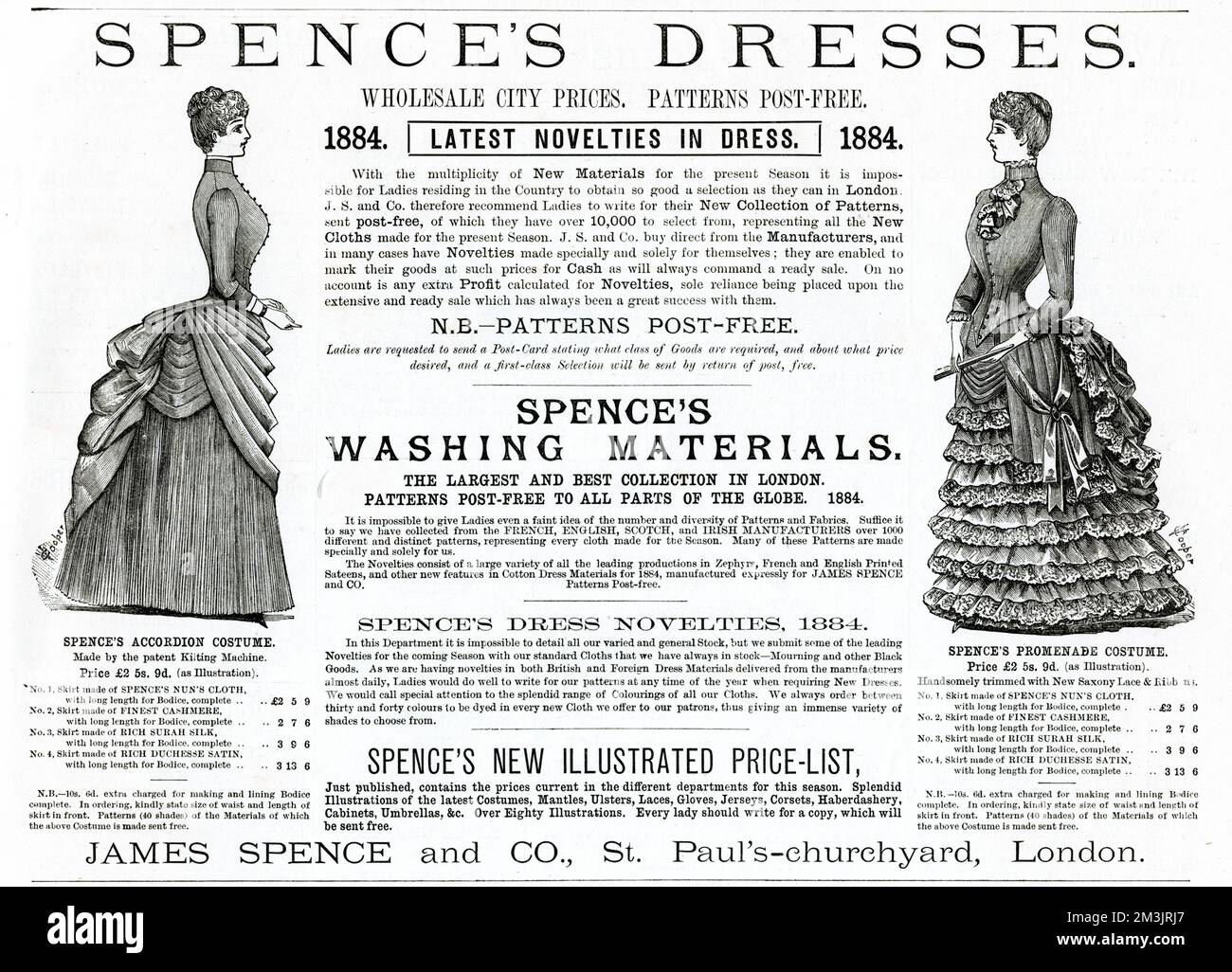 Werbung für Spence's Dresses von James Spence and CO, St. Pauls Churchyard, London 1884 Stockfoto