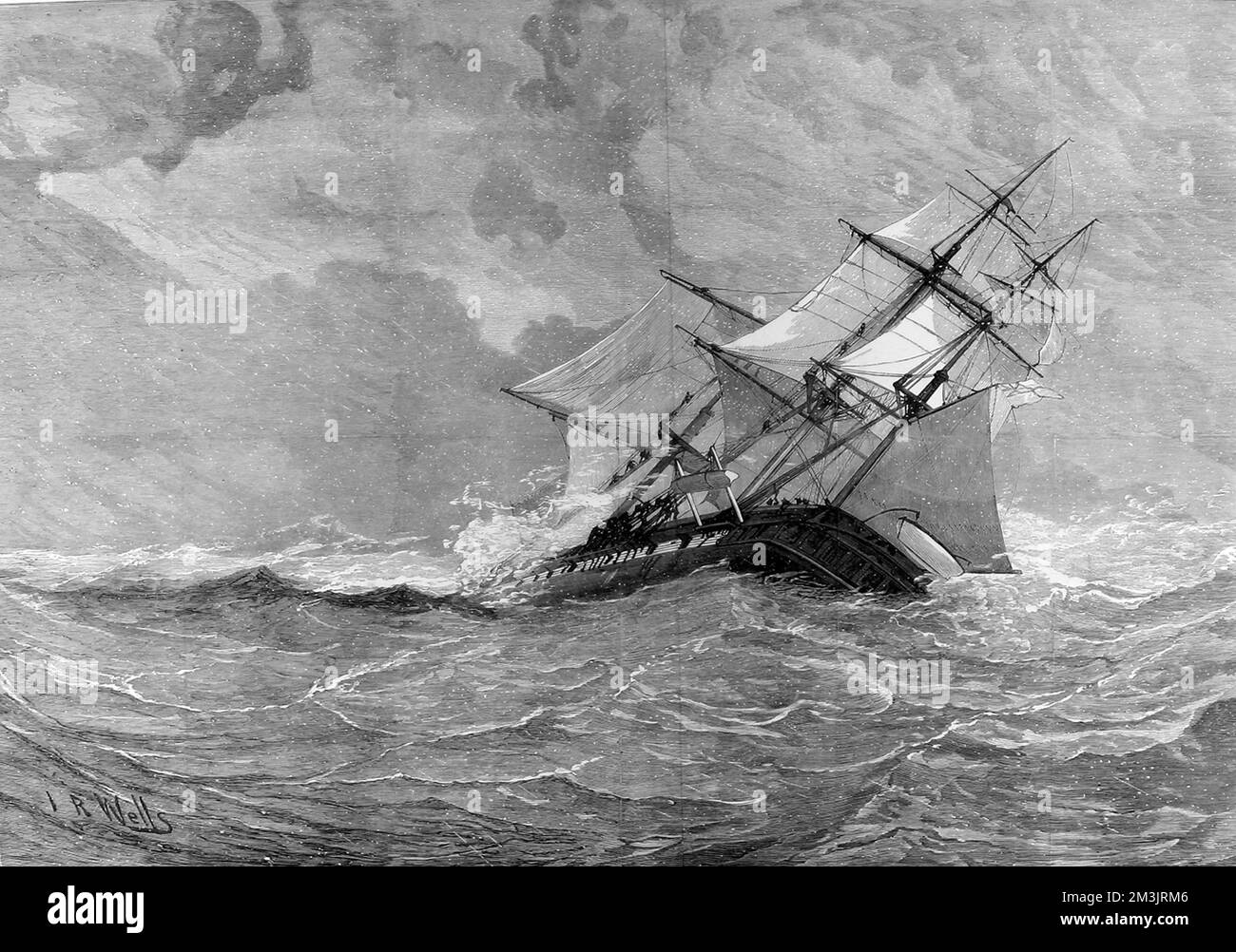 Der Verlust von H.M.S Eurydice: Bild aus einer Skizze von zwei Überlebenden. Das Schiff näherte sich Bonchurch vor der Küste nahe der Isle of Wight, nach seiner Rückkehr von einer Übung auf den Westindischen Inseln. Zwanzig Minuten später erwischte ein heftiger Sturm das Schiff unwissentlich. Der Sturm, der nur zehn Minuten dauerte, verschlamm das Schiff und tötete 300 Besatzungen und Passagiere. Stockfoto