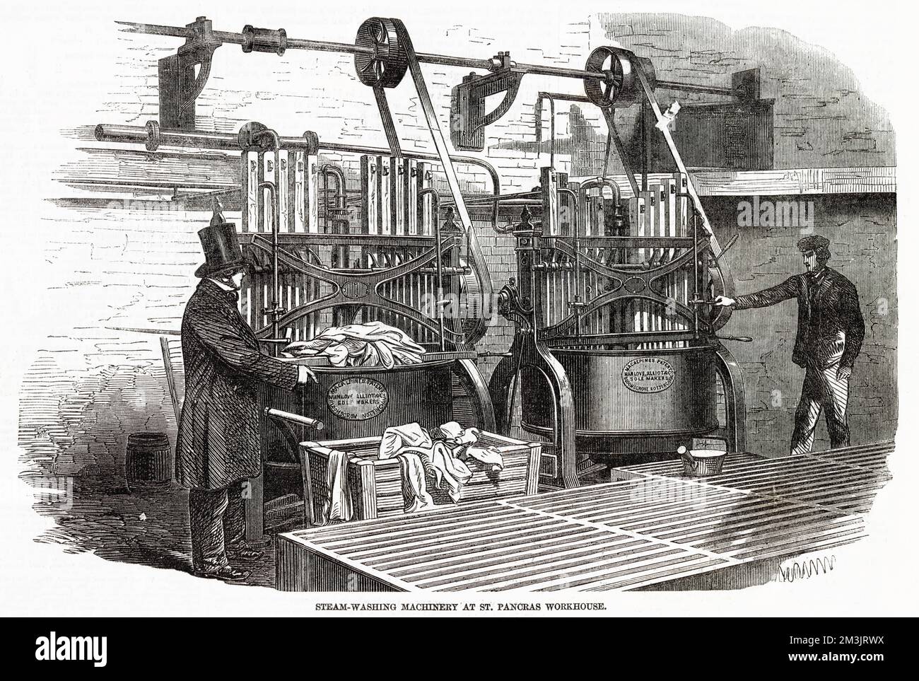 Dampfwaschmaschine in St. Pancras Arbeitshaus 1857. St. Das Arbeitshaus Pancras wurde 1809 als Gemeindearbeitsstätte errichtet. Stockfoto