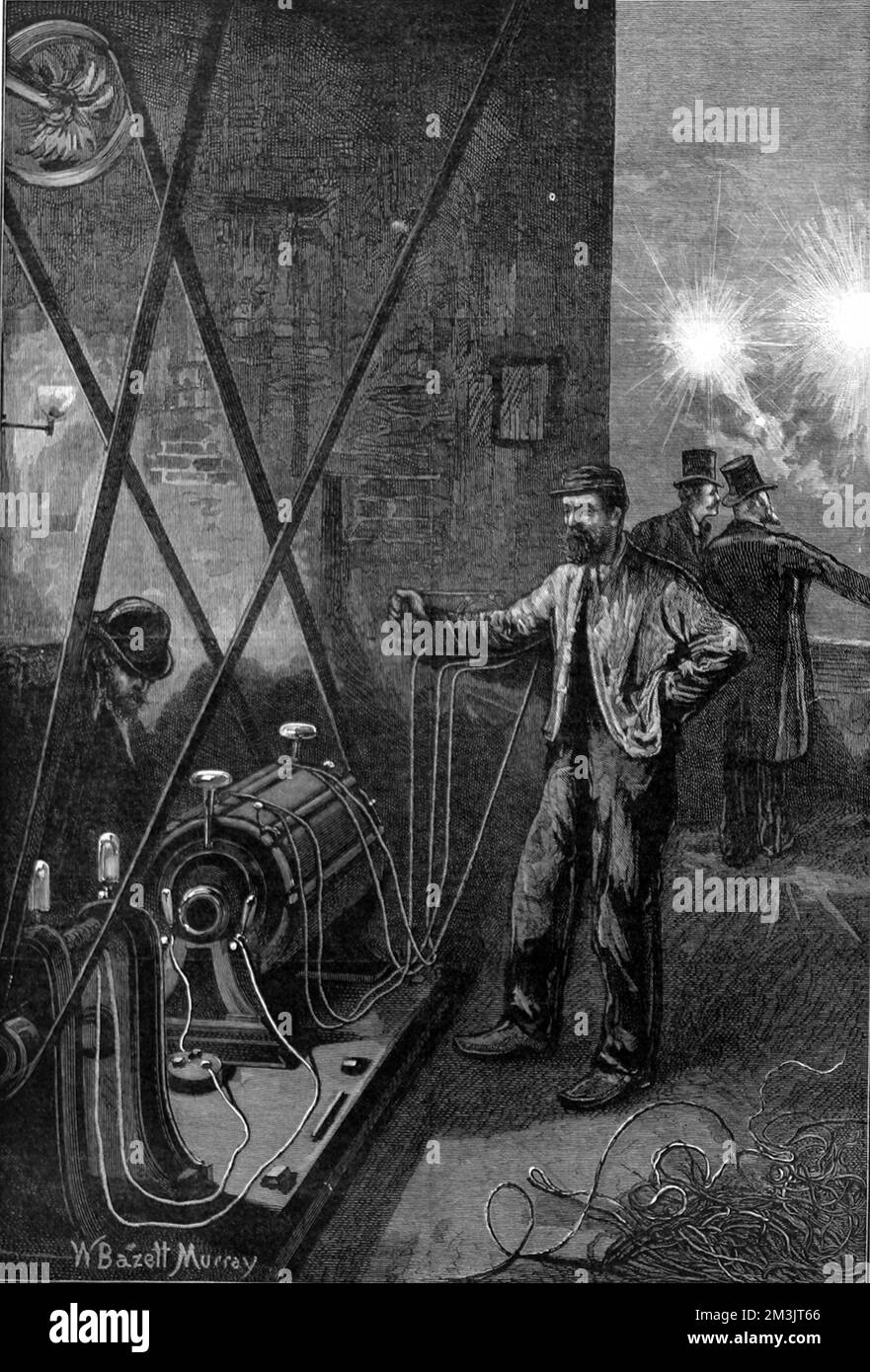 Grammes Gleichstrom-Dynamo. Zenobe Theophile Gramme (1826 - 1901) baute 1869 den ersten erfolgreichen Dynamo mit einem Ringanker („Gramme Ring“), den er nach verschiedenen Verbesserungen 1871 herstellte. Es war der erste elektrische Generator, der kommerziell für die Galvanisierung sowie für die elektrische Beleuchtung eingesetzt wurde. Stockfoto