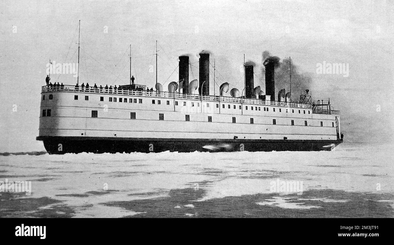 Die Eisbrecher-Eisenbahnfähre, S.S., Baikal, 1900 Stockfoto