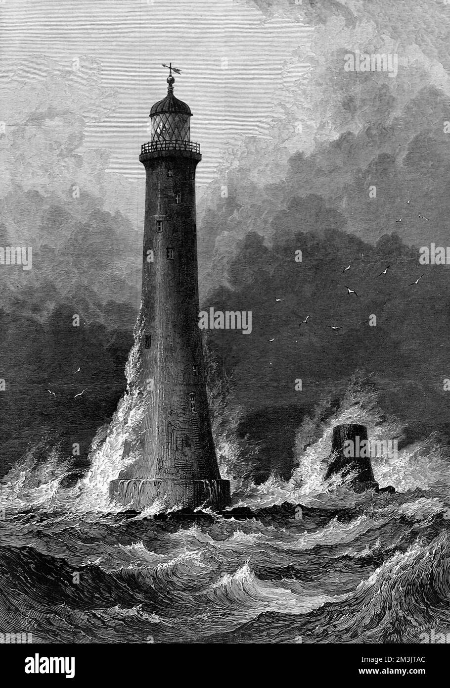 Der neue Eddystone Leuchtturm, den Sir James Douglass 1879 entworfen hatte. Die Fundamente des alten Leuchtturms waren erodiert, und der Austausch wurde 1882 abgeschlossen. Stockfoto