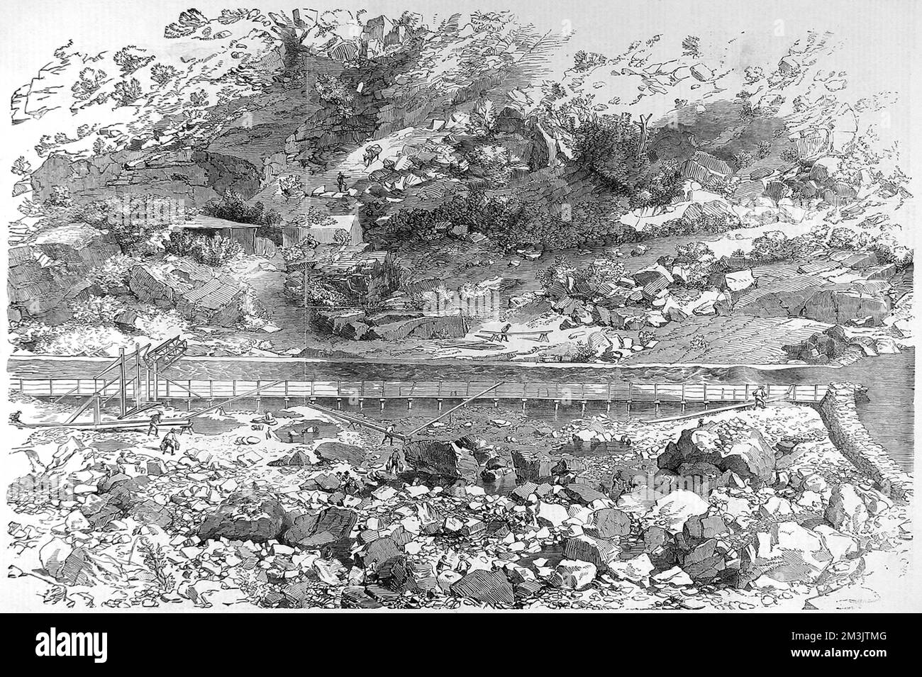 Kanaha Bay, kalifornischer Goldbezirk. Eine Skizze des Nebenflusses Sacramento, wo 1852 erstmals Gold gefunden wurde. 1852 Stockfoto