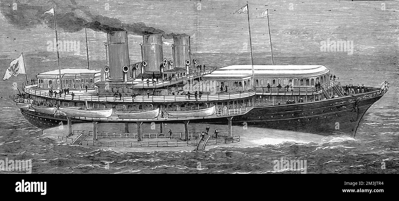 Die Dampfjacht „Livadia“ von Zar Alexander II. Wurde 1880 auf der Werft von John Elder, Govan, erbaut. Diese Yacht wurde radikal entworfen, angeblich basierend auf der Form eines Steinbutts. Dieses flache Fischdesign, 235 Fuß lang, 153 Fuß breit am besten und mit nur 6 Fuß Tiefgang, war sehr erfolglos, und Passagiere klagten über extreme Seekrankheit. Die "Livadia" wurde 1927 aufgelöst. Stockfoto