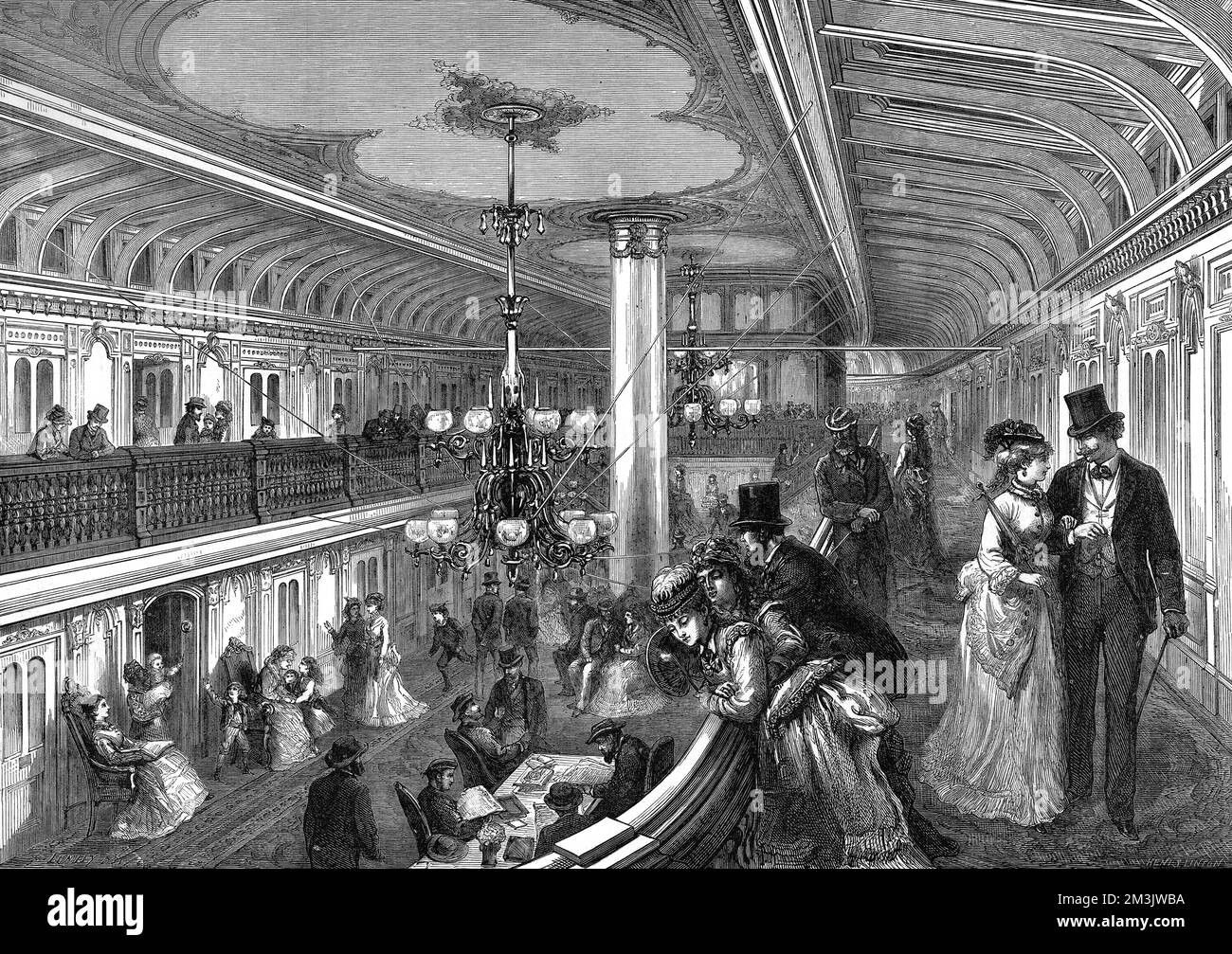 Grand Saloon eines amerikanischen Dampfbootes, 1875 Stockfoto