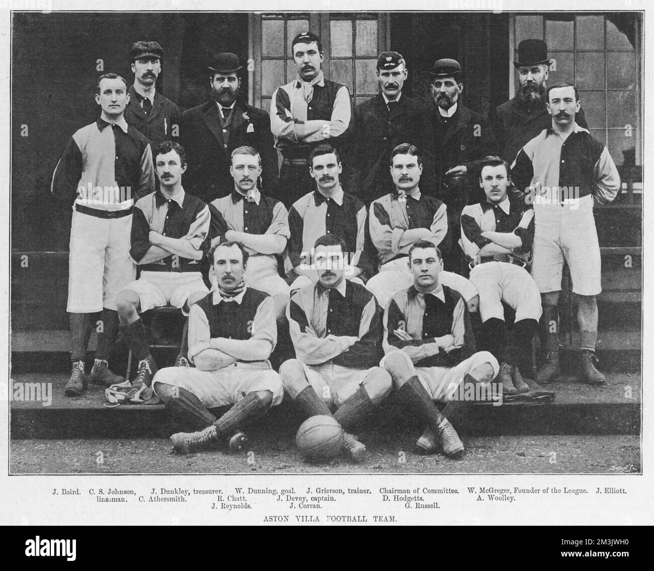 Teamfoto von Aston Villa bei den Champions der First Division im Jahr 1894. Der Club wurde 1874 von Mitgliedern der Villa Cross Wesleyan Chapel in Aston, Birmingham, gegründet und war 1888 Gründungsmitglied der Football League und zu Beginn der Jahre eine wichtige Kraft, die den FA-Cup sechsmal im Jahr 1920 gewann. Datum: 1894 Stockfoto