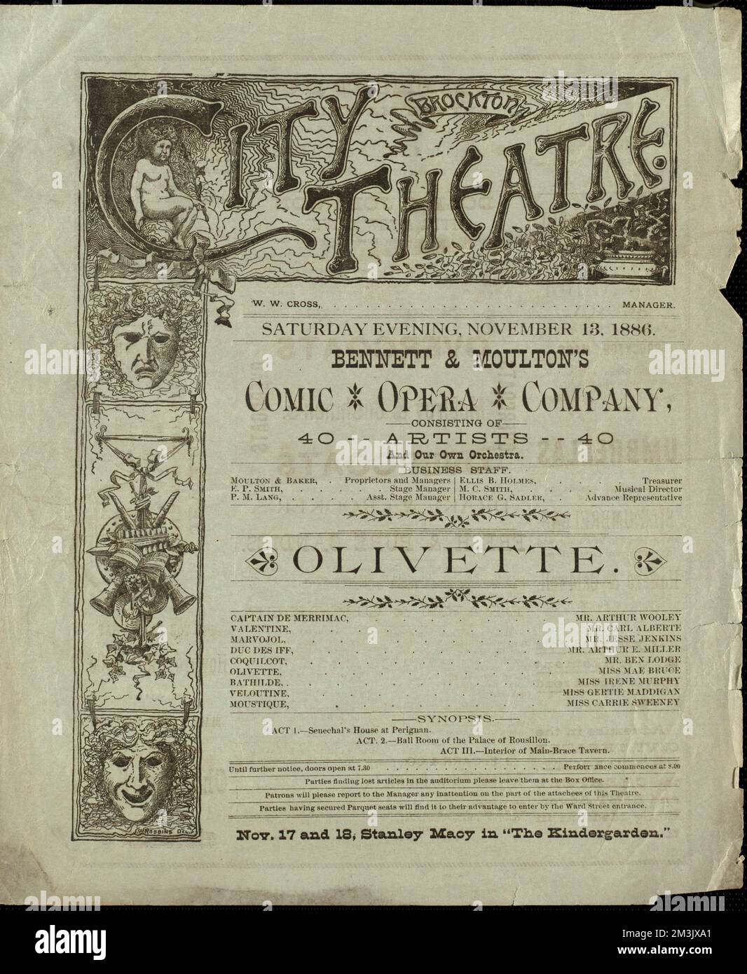 Olivette, Bennett & Moulton's Comic Opera Company, Entertainment, Audran, Edmond, 1842-1901. Noces d'Olivette, Brockton Public Library Archival Collection Stockfoto