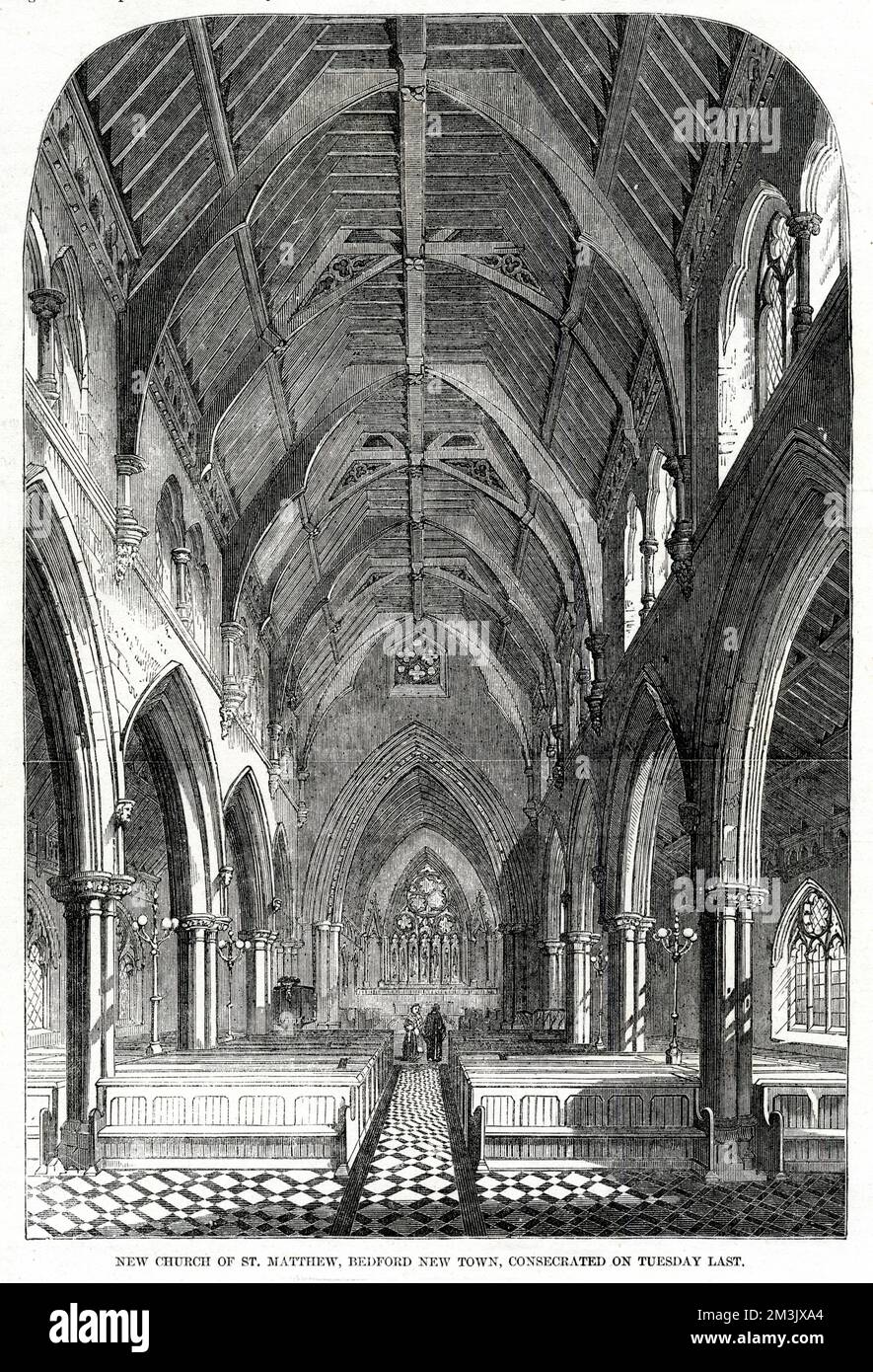 Das Schiff der Kirche St. Matthew, Bedford New Town, in der Gemeinde St. Pancras, London. Die Kirche wurde im Dezember des Jahres vom Bischof von London geweiht. Datum: 1856 Stockfoto