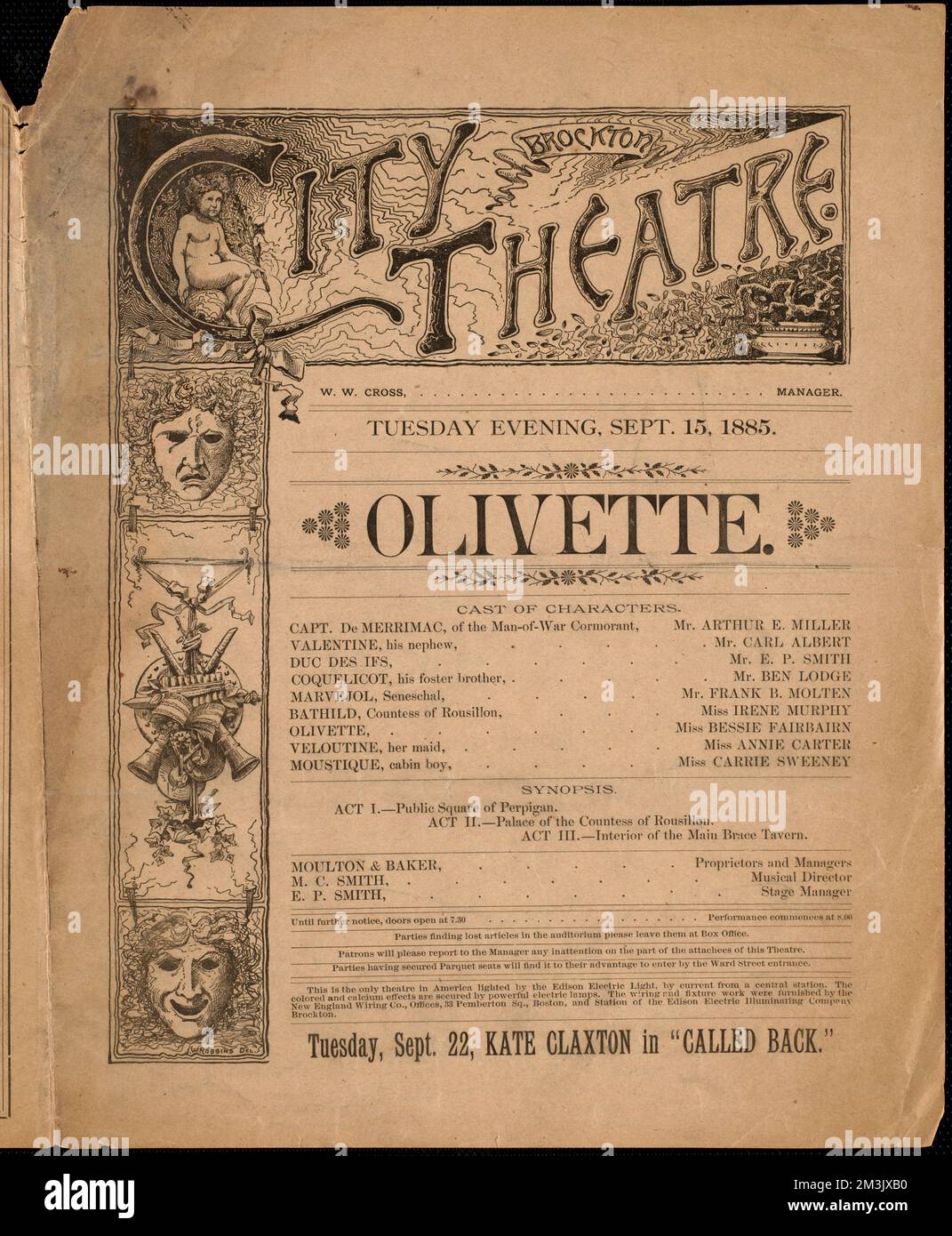 Olivette, Entertainment, Audran, Edmond, 1842-1901. Noces d'Olivette, Brockton Public Library Archival Collection Stockfoto