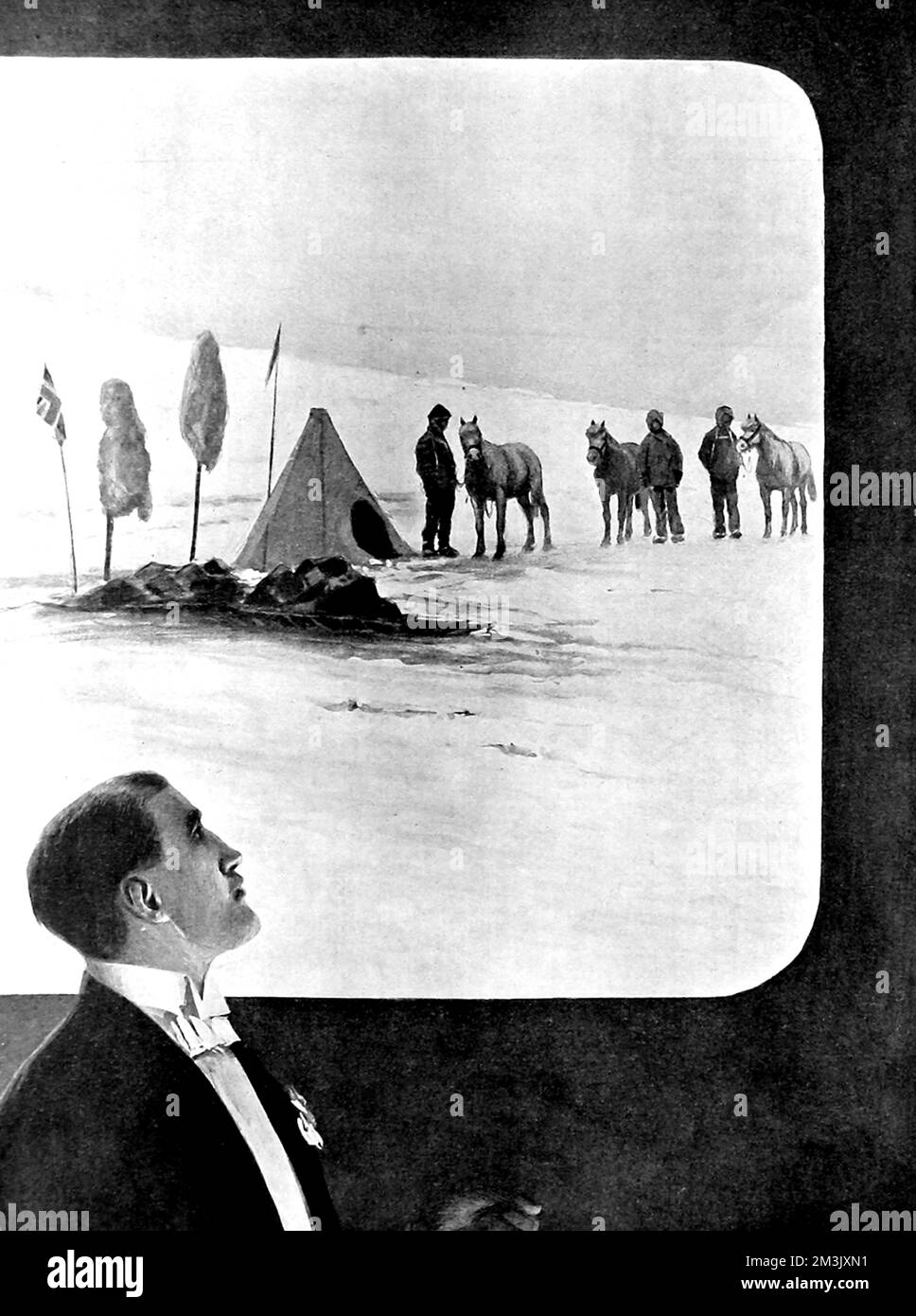 Sir Ernest Shackleton hielt einen Vortrag in der Albert Hall, 1909. Stockfoto