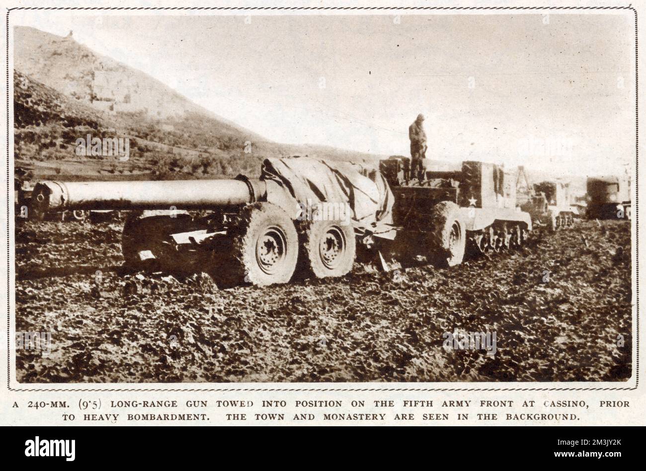 Schwere Kanone der alliierten Fünften Armee, Italien; 2. Weltkrieg, Stockfoto