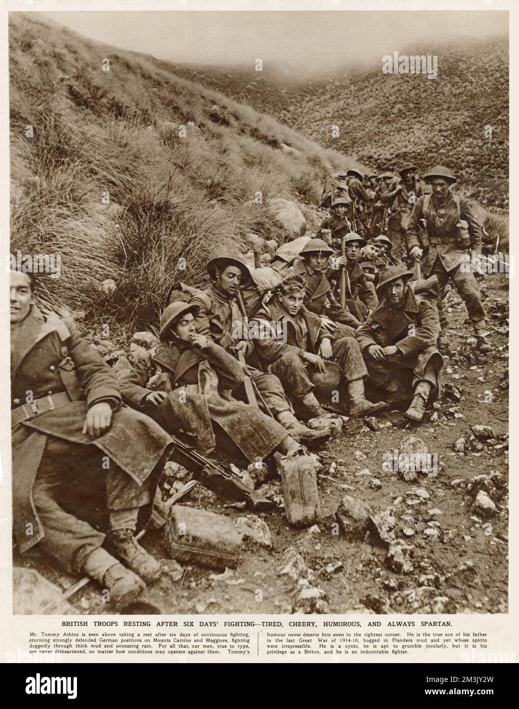 Britische Soldaten ruhen in der Nähe von Monte Camino; zweiter Weltkrieg Stockfoto