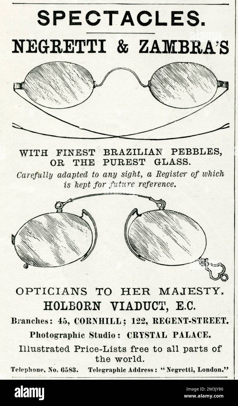 Werbung für Negretti und Zambra's 1888 Stockfoto