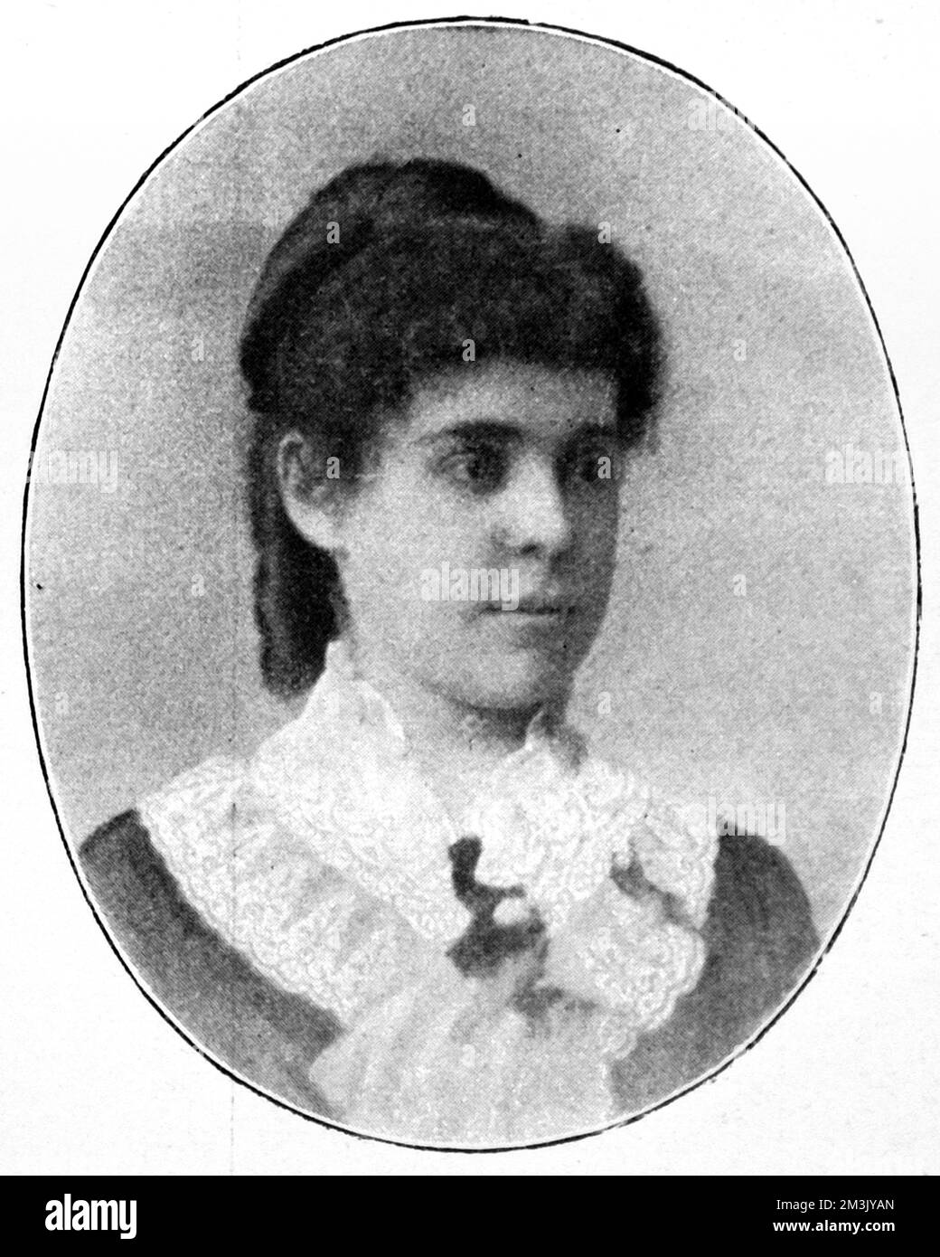 Mrs. Maybrick wurde beschuldigt, ihren Mann James Maybrick mit Gift getötet zu haben. Sie zog 1884 von Amerika nach Liverpool, nachdem sie James Maybrick drei Jahre zuvor geheiratet hatte, als sie achtzehn war. James Maybrick verschrieb sich oft Arsen und Strychnin, um Schmerzen zu lindern, obwohl sein Hausarzt und seine Frau ihn vor den Gefahren warnten. Als er am 2.. Mai 1889 nach einer Gastroenteritis starb, wurde Florenz sofort wegen Mordes verhaftet. Die Obduktion lieferte wenig Hinweise auf die Todesursache, und zeigte nur geringe Mengen von Gift in James' Körper. Florence Mayb Stockfoto