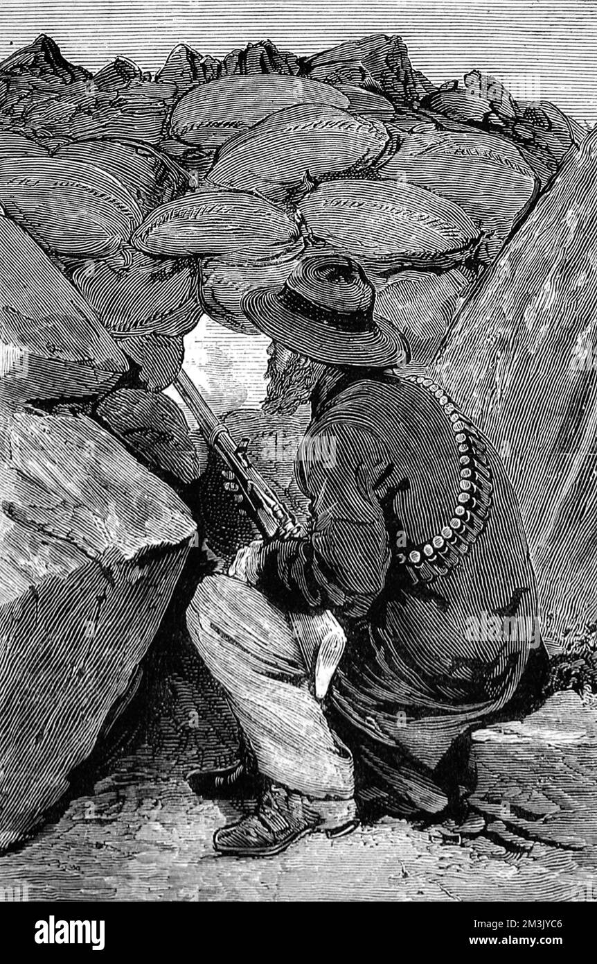 Die Belagerung des Morosi-Berges; einer der letzten großen Vorfälle des Zulu-Krieges. 1879 Stockfoto