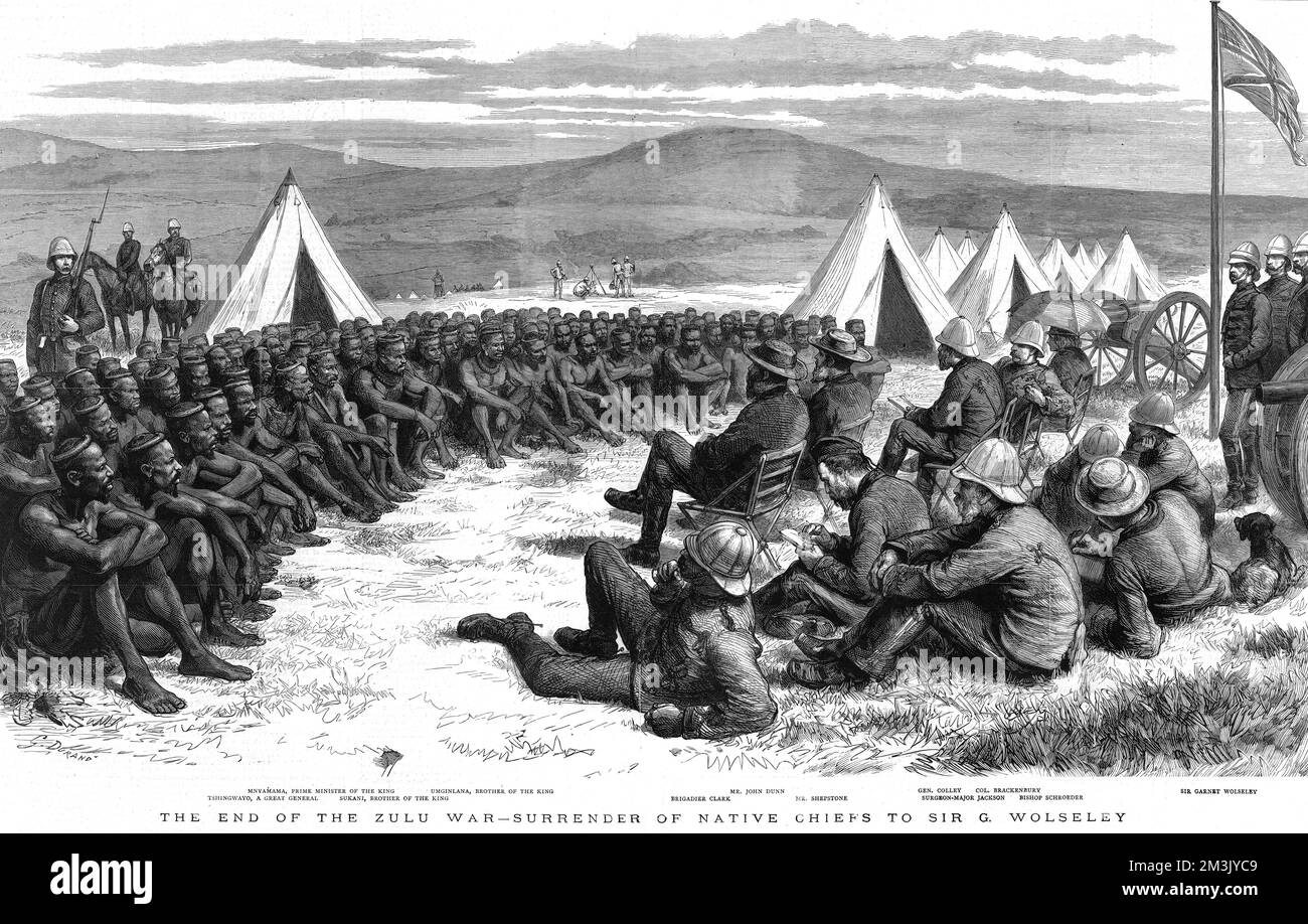 Das Ende des Zulu-Krieges. Übergabe der einheimischen Häuptlinge an Sir G Stockfoto