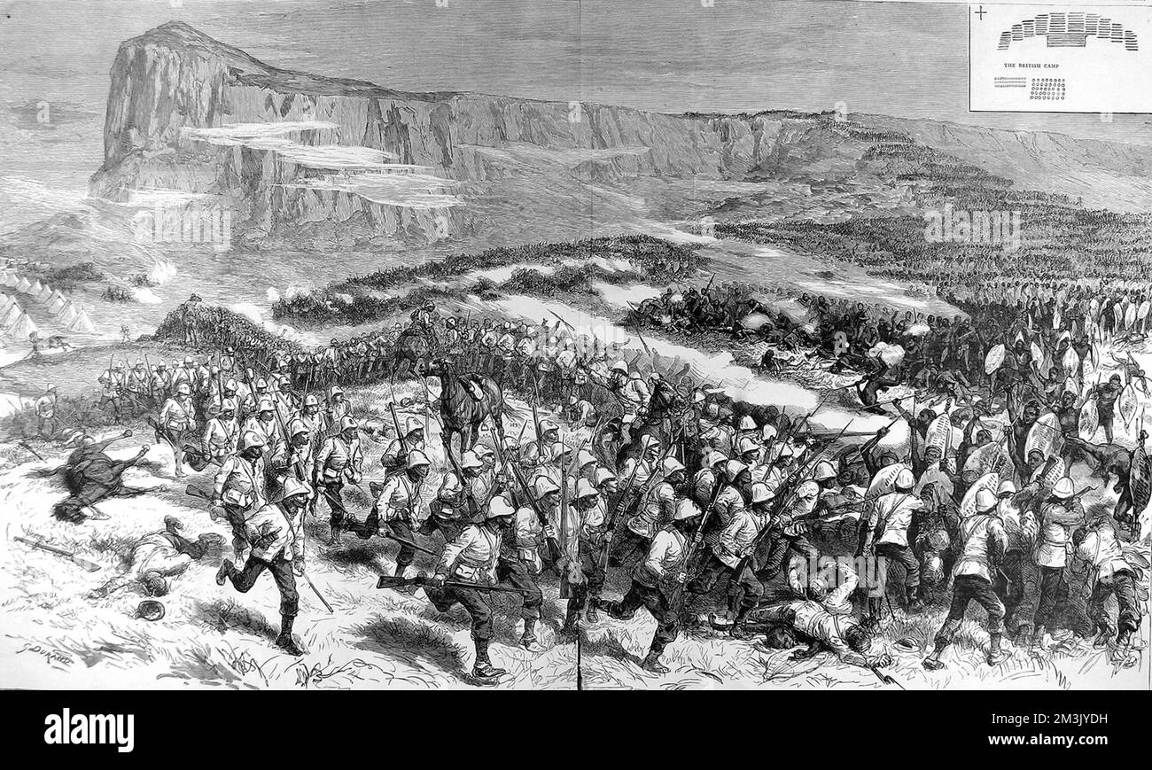 Der Zulu-Krieg. Die Schlacht von Isandhlawana am 22. Januar 1879. Stockfoto