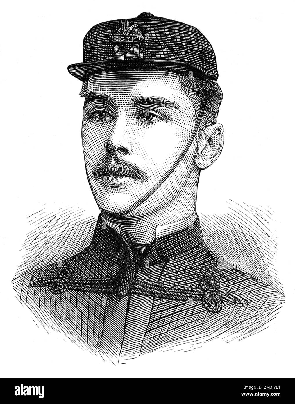 Porträt von Leutnant T L G Griffith, trägt Mütze und Kinnriemen, bestickt mit Worten Ägypten, 24. Datum: 1879 Stockfoto