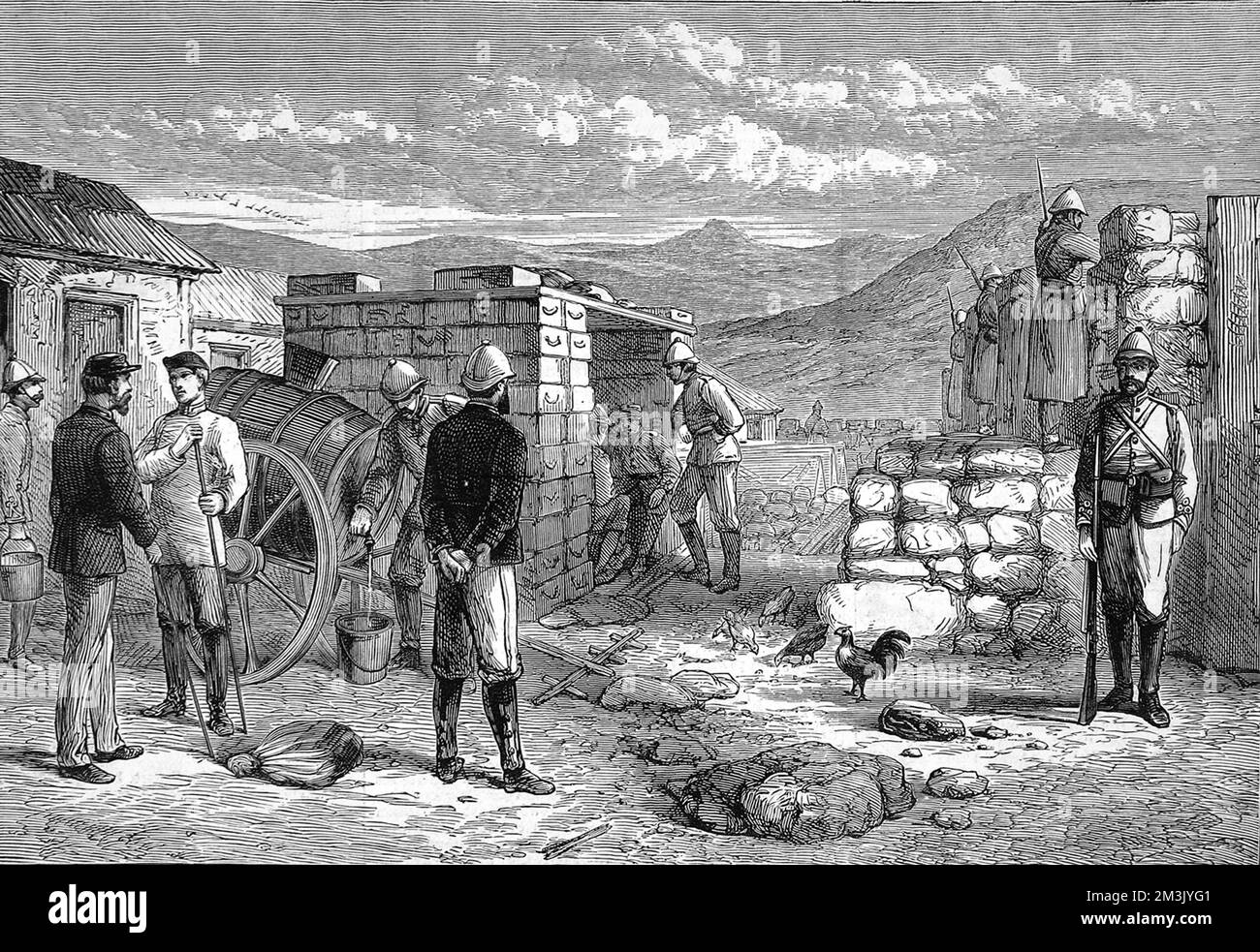 Das neue Fort in Rorke's Drift, eine Szene britischer Tapferkeit zu Beginn der ZuluKriege