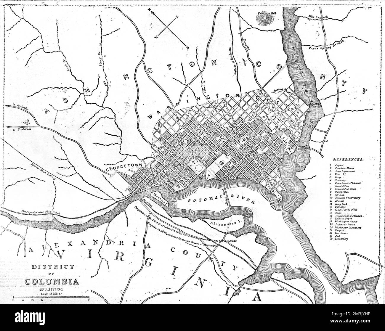 Amerikanischer Bürgerkrieg. Karte der Grenze zwischen Washington DC Stockfoto