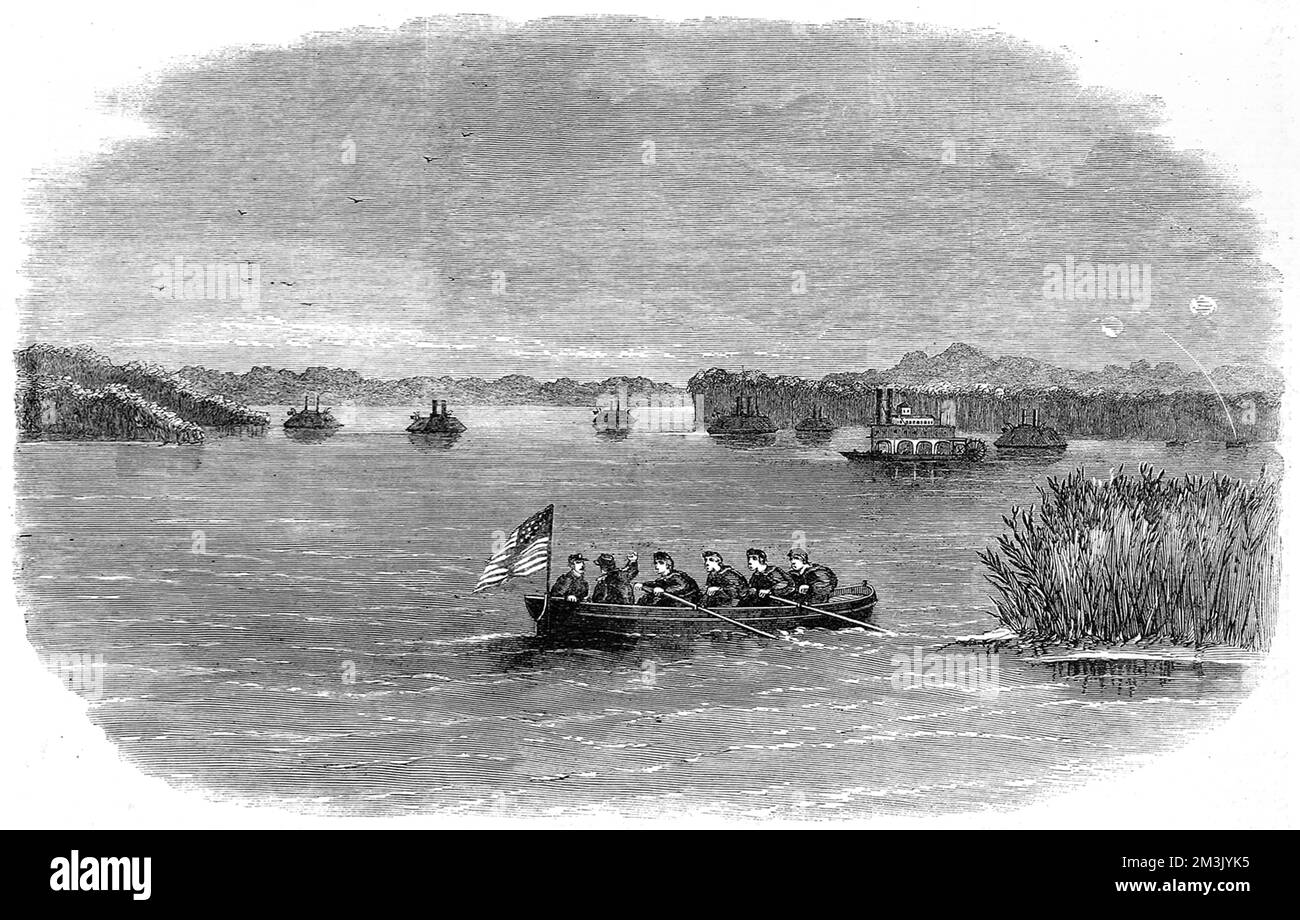 Illustrationen des amerikanischen Bürgerkriegs. Bundesflottille weiter Stockfoto