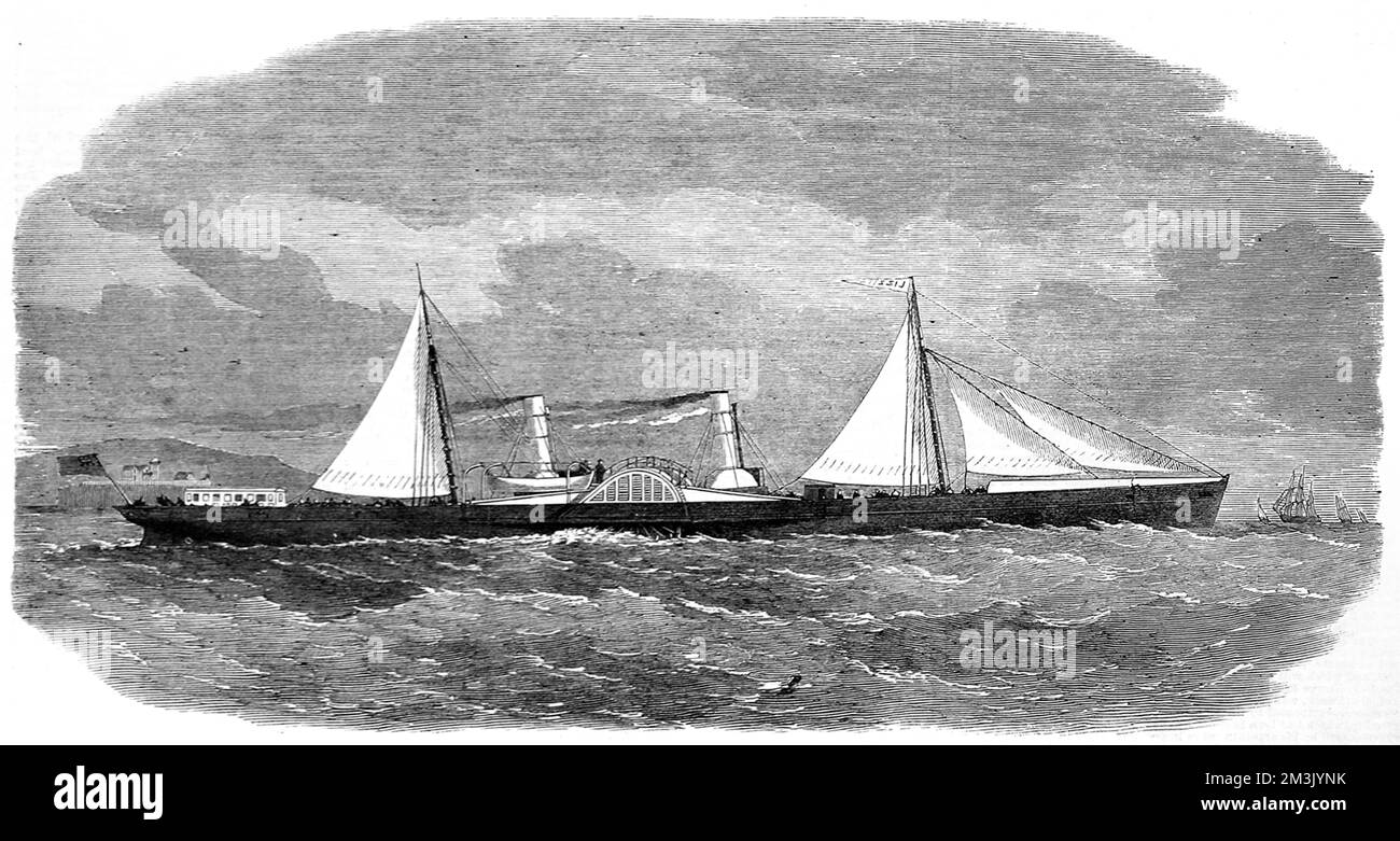 Gravur des Dampfschiffs „Lizzie“, das auf dem Clyde in Schottland erbaut wurde und erstmals während des Amerikanischen Bürgerkriegs 1864 als Blockadeläufer verwendet wurde. Datum: 1864 Stockfoto