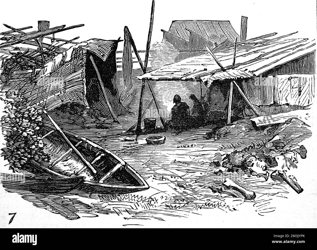 Indianische Einwohnerlager am Fraser River 1882 Stockfoto