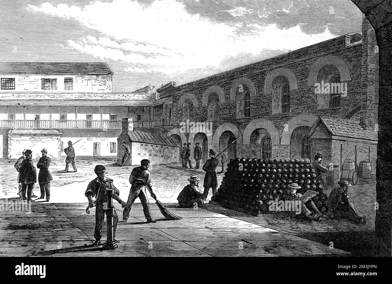 Im Inneren von Fort Lafayette, New York Harbour, während des Amerikanischen Bürgerkriegs. Zeigt die Wachen im Dienst und die Befestigungsanlagen vor Ort. Stockfoto