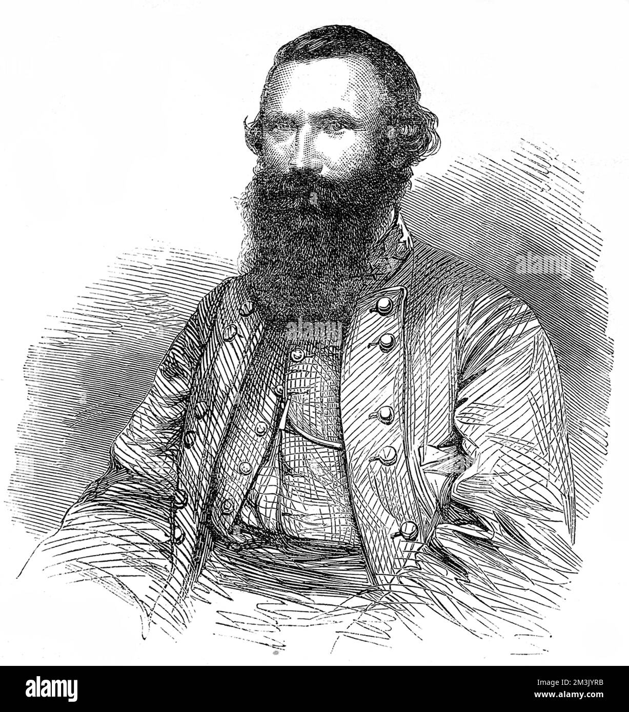 General James Ewell Brown Stuart (1833-1864), besser bekannt als Jeb Stuart, von der Konföderierten Armee; abgebildet während des Amerikanischen Bürgerkriegs. Stuart war während des Krieges ein brillanter Kavallerie-Kommandant, wurde aber am 11. 1864. Mai in der Yellow Tavern bei Richmond tödlich verwundet. Stockfoto