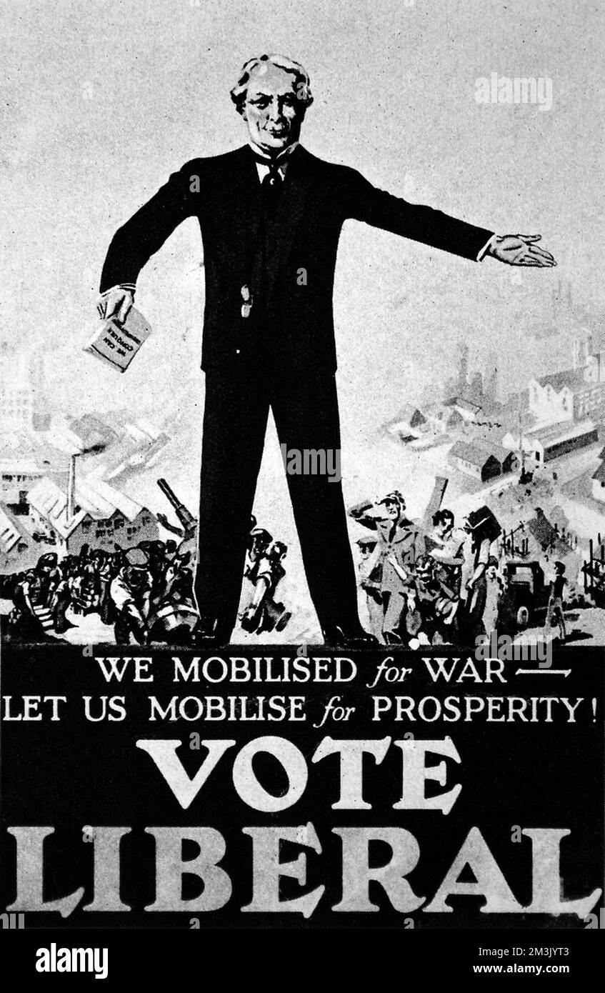 Ein Poster der Liberalen Partei mit Lloyd George, dem liberalen Führer, über dem Slogan "Wir mobilisierten für den Krieg - wir mobilisieren für Wohlstand! Stimmen Sie Für Die Liberalen." Datum: 1929 Stockfoto