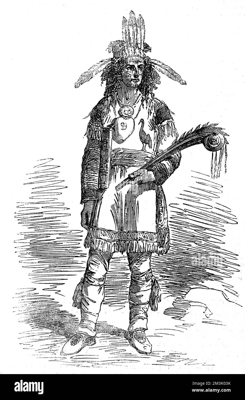 Die Irokois, oder Mohawks, sind ein indischer Stamm Nordamerikas, früher auch unter dem Namen Mengwe bekannt, oder sechs Nationen, die das Land zwischen Montreal und Lake Ontario bewohnen. Datum: 1855 Stockfoto