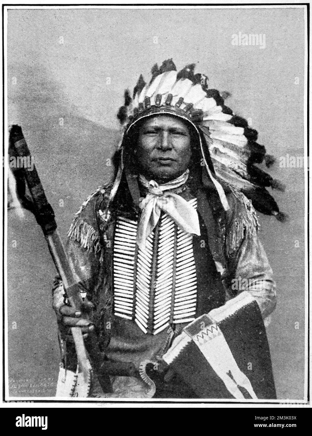 In all ihrer Kriegsbemalung, Chiefs des verschwundenen Sioux-Stammes. Die Sioux waren ursprünglich der wichtigste Stamm in Dakota. 1851 hatten sie fast ihr gesamtes Land verloren. Ihr letzter großer Aufstieg war 1876, als sie die Amerikaner unter ihrem großen Chief Sitting Bull herausforderten Datum: 1905 Stockfoto