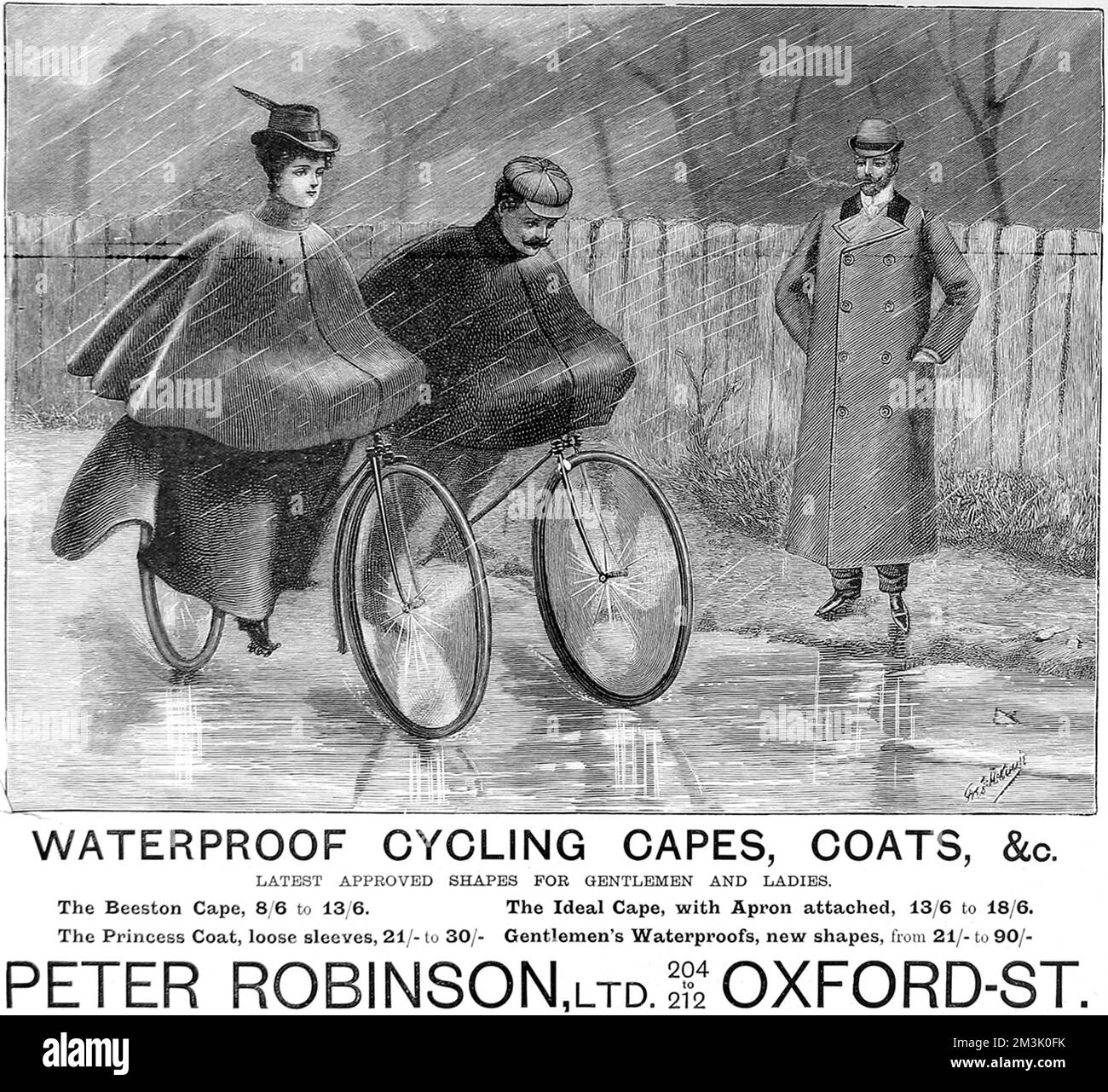 Werbespot für Peter Robinson's Waterproof Cycling Capes Stockfoto