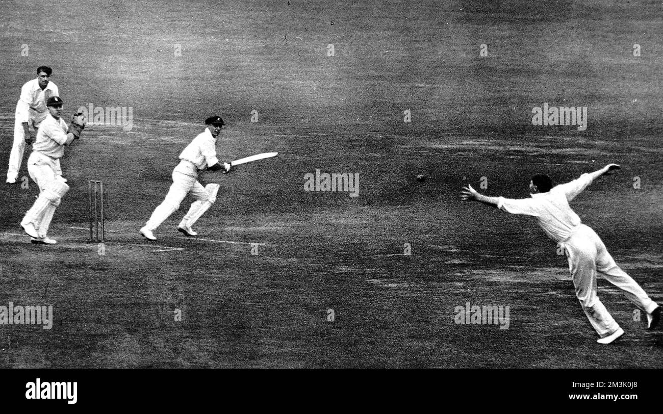 Don Bradman Square Cuts bei Lord's, 1930. Stockfoto