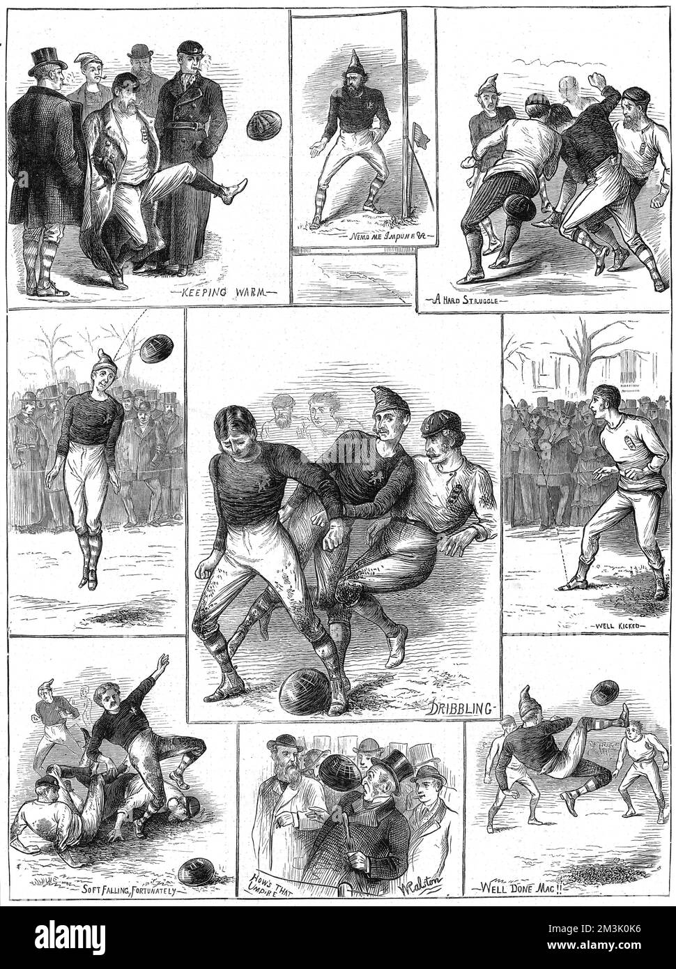 The Scotland vs England Friendly vom 30.. November 1872, gespielt auf dem West of Scotland Cricket Club Ground, Partick, bei Glasgow. Dies war das erste internationale Fußballspiel, das in Schottland nach den Regeln der Football Association gespielt wurde. Das Spiel führte zu einem Unentschieden ohne Tor. 1872 Stockfoto
