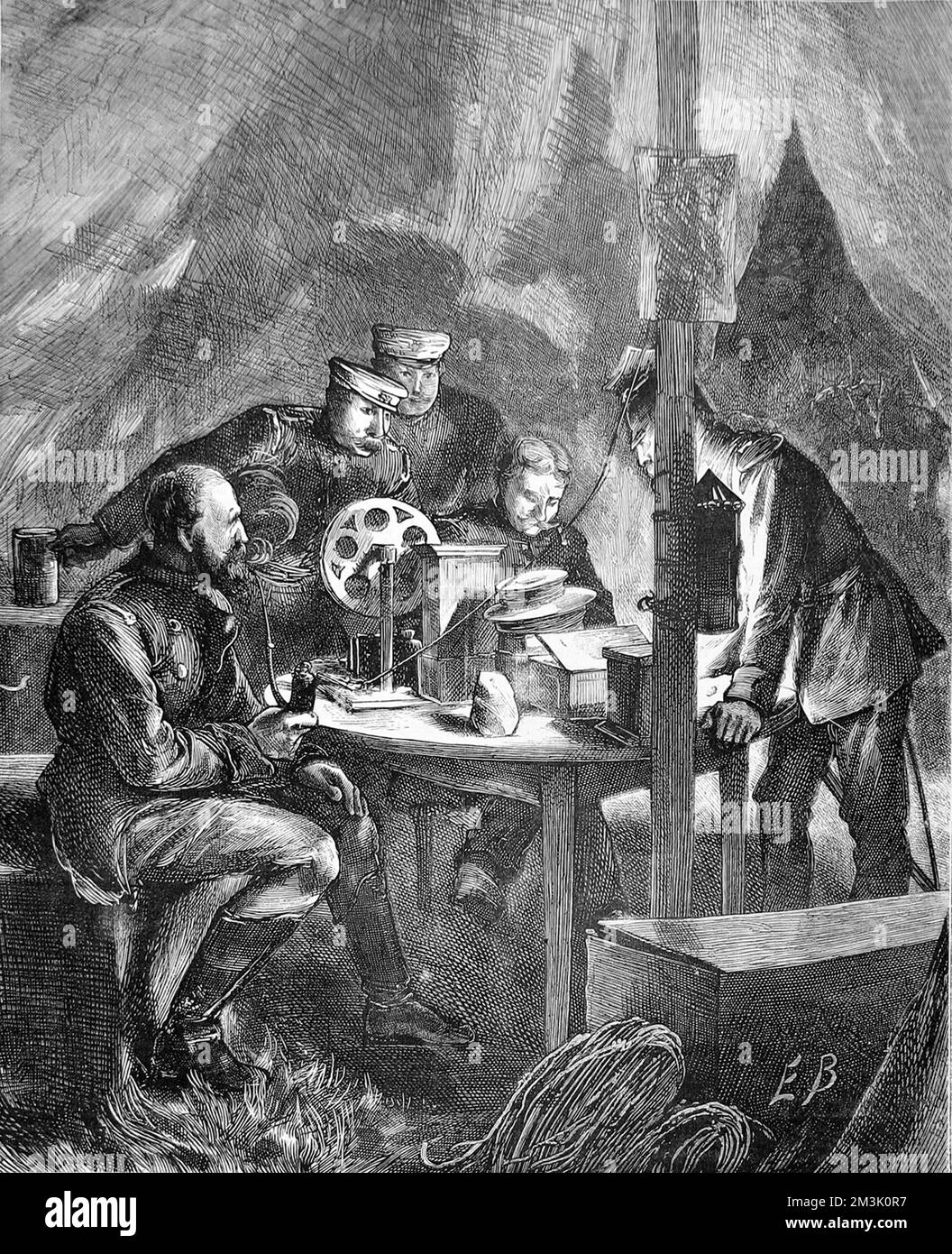 Preußen, die den französischen Telegraph anhören; Deutsch-Preußischer Krieg, Stockfoto