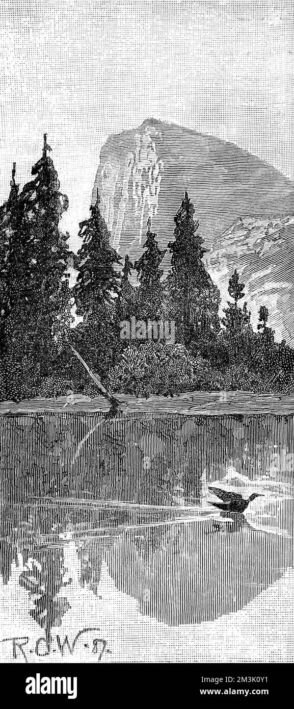 Ein Berg und ein See in der kalifornischen Wildnis, 1888. 1888 Stockfoto