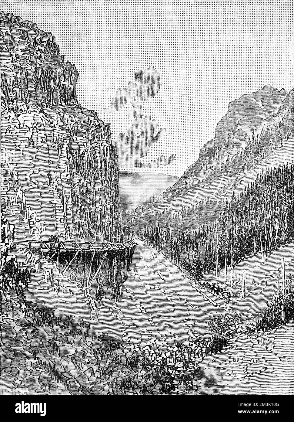 Die Golden Gate Road und der Imperial Rock im Yellowstone Park, USA, 1888. Im März 1872 machte Präsident Grant Yellowstone zum Nationalpark, "...zum Wohle und zum Vergnügen der Menschen." 1888 Stockfoto