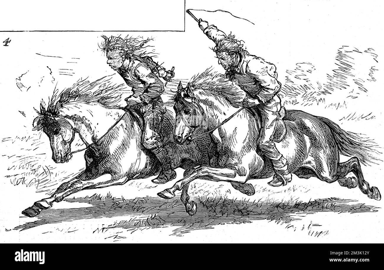 Racing Indian Ponies; North American Frontier Town, ca. 1880. Stockfoto