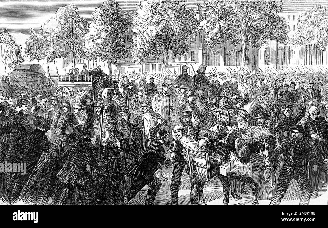 Verwundete französische Soldaten, die nach Paris einmarschieren; französisch-preußischer Krieg Stockfoto