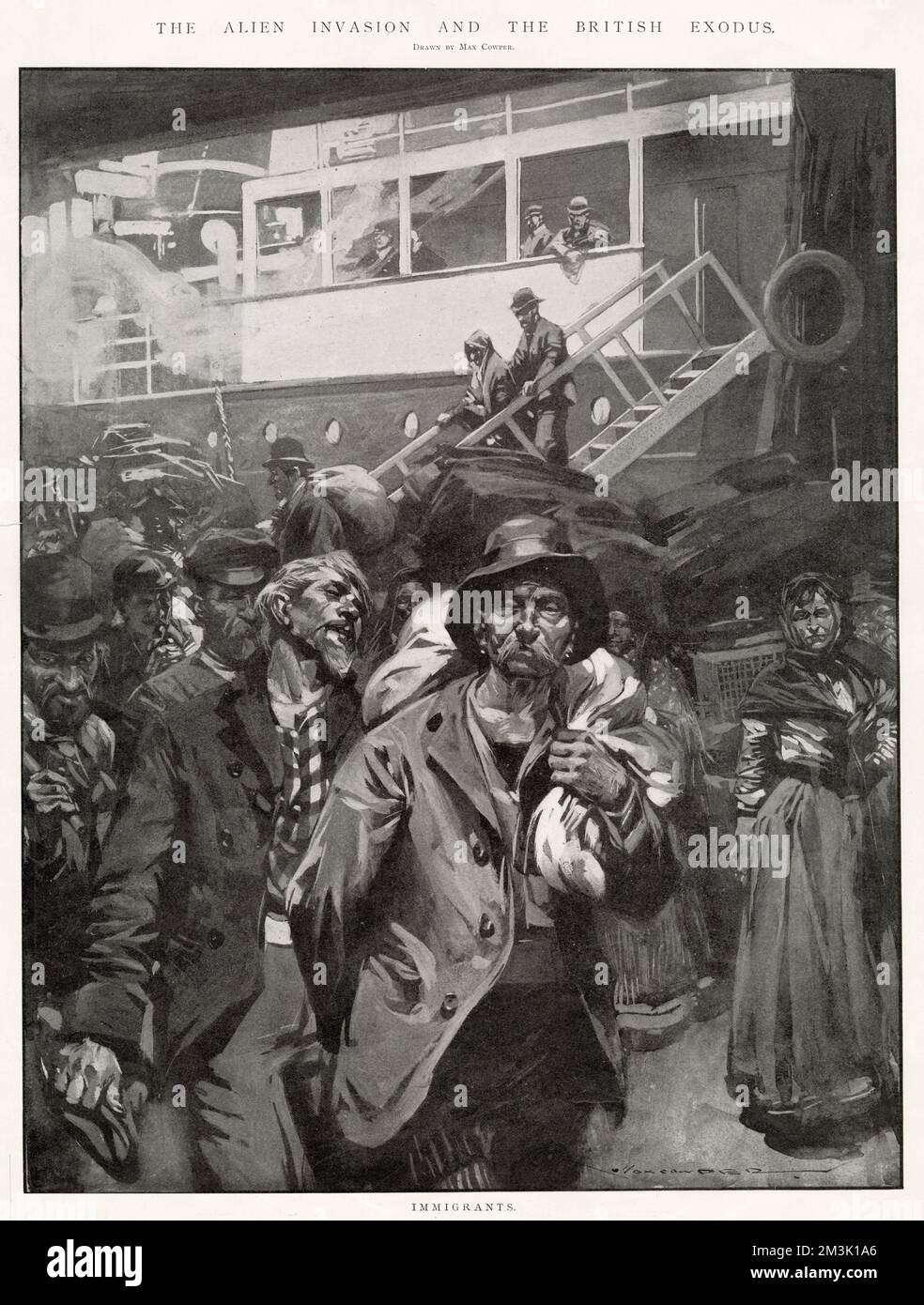 Osteuropäische Einwanderer, die den Gang des Schiffes entlang kommen, um in Großbritannien anzukommen, 1903. Stockfoto