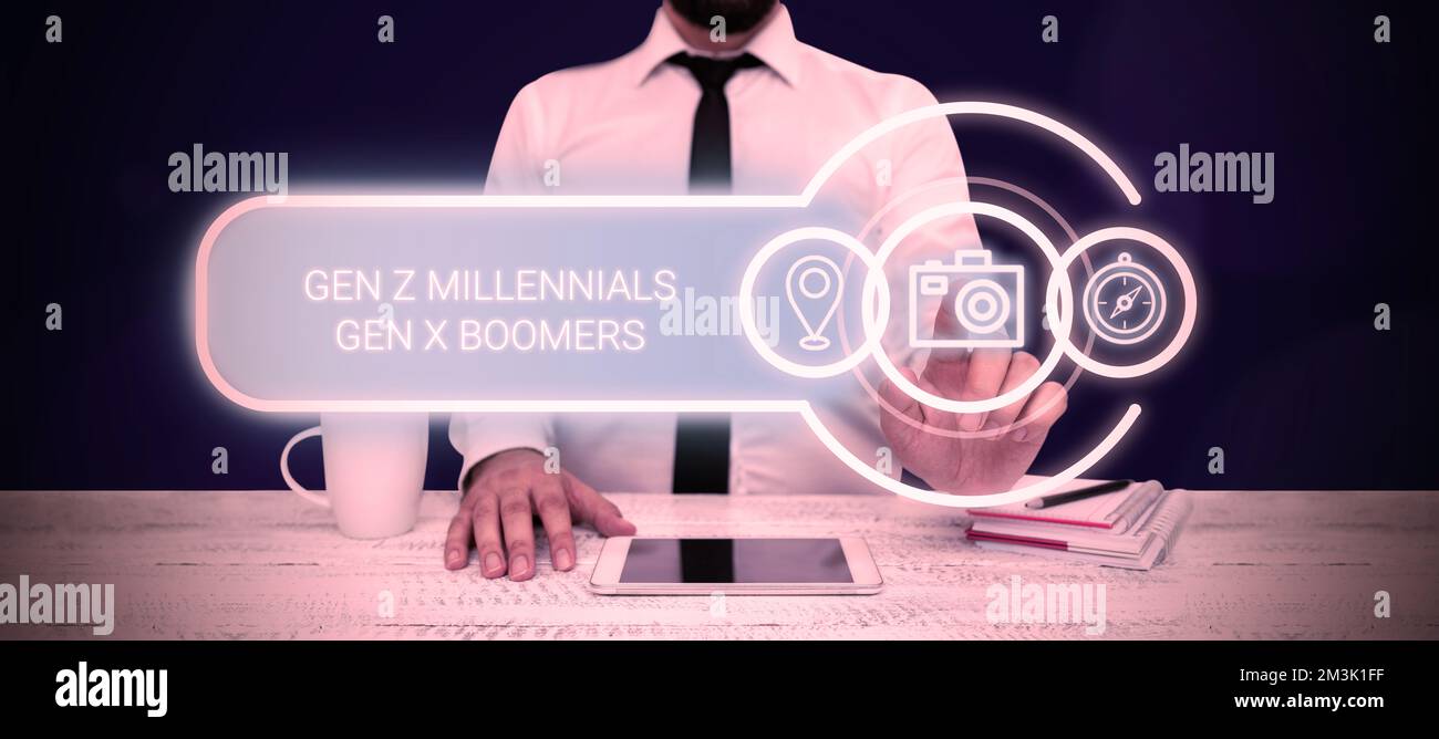 Schild mit den Generation Z Millennials Gen X Boomers