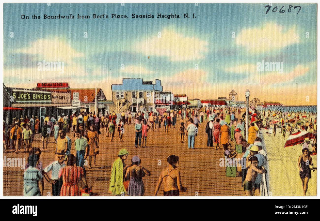 Auf der Promenade von Bert's Place, Seaside Heights, N. J. , Strände, Promenade, Tichnor Brothers Collection, Postkarten der Vereinigten Staaten Stockfoto