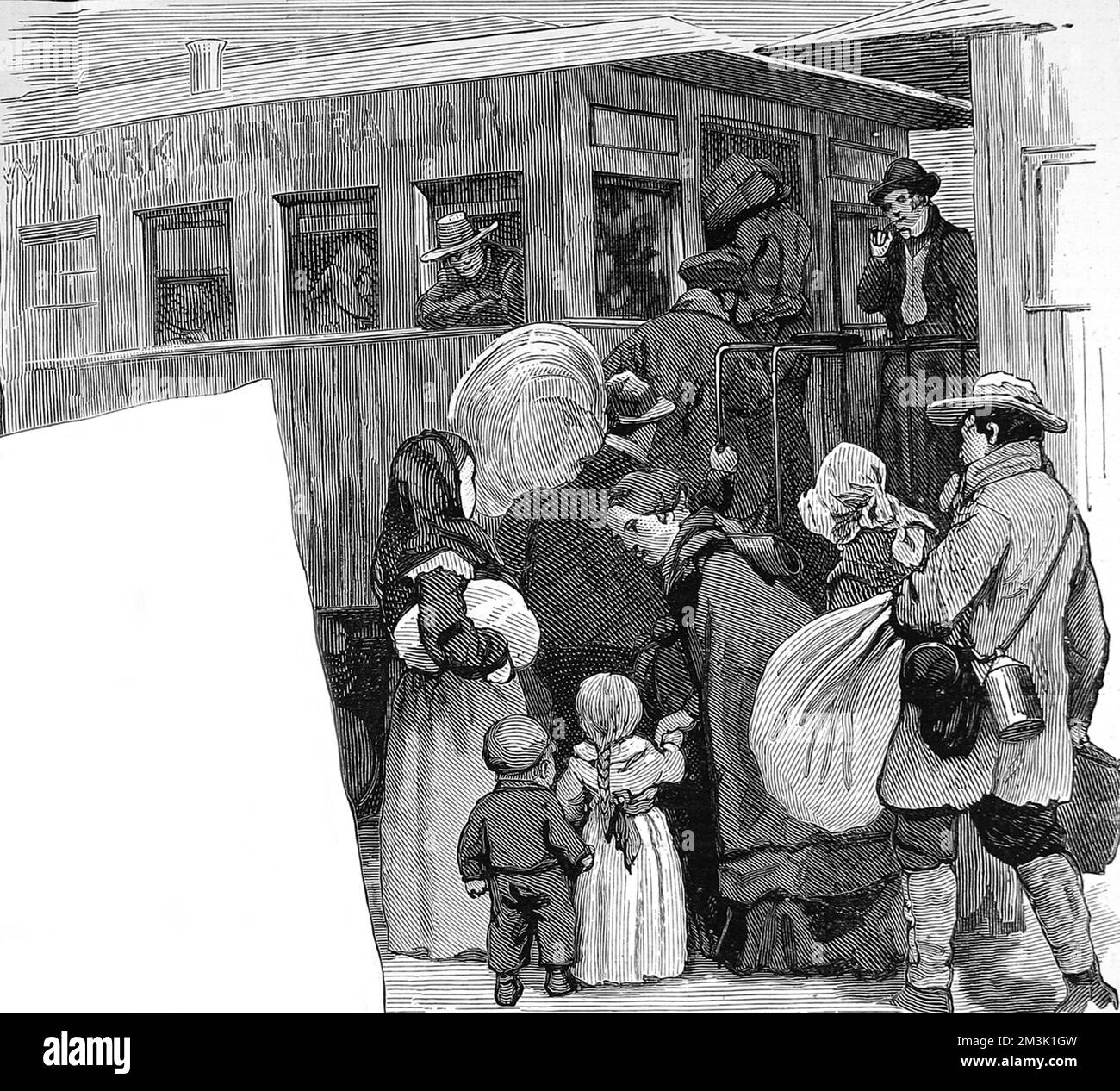 Immigranten, die in New York 1886 in Züge steigen Stockfoto